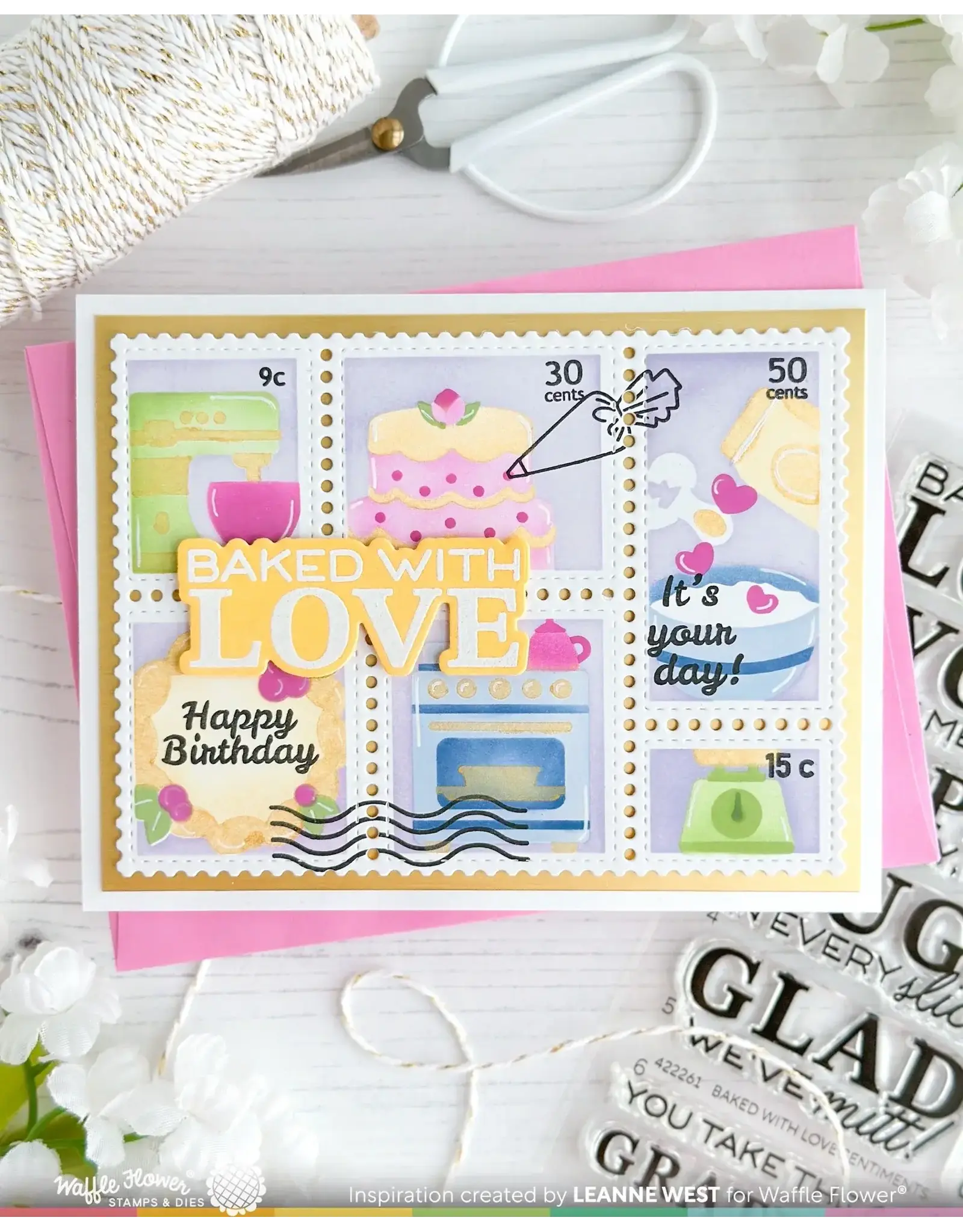 WAFFLE FLOWER WAFFLE FLOWER POSTAGE COLLAGE BAKING FUN STENCIL SET