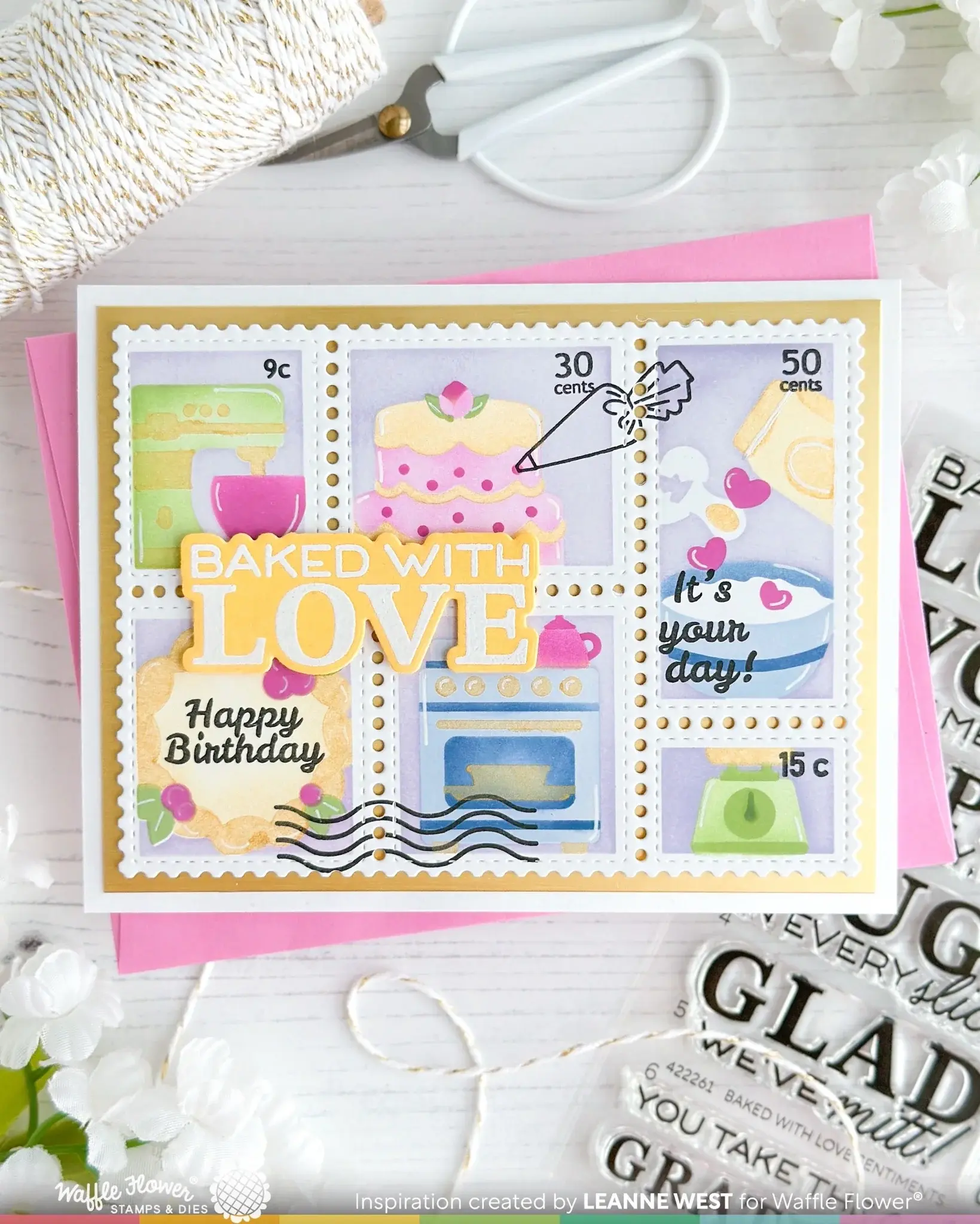 WAFFLE FLOWER WAFFLE FLOWER POSTAGE COLLAGE BAKING FUN STENCIL SET