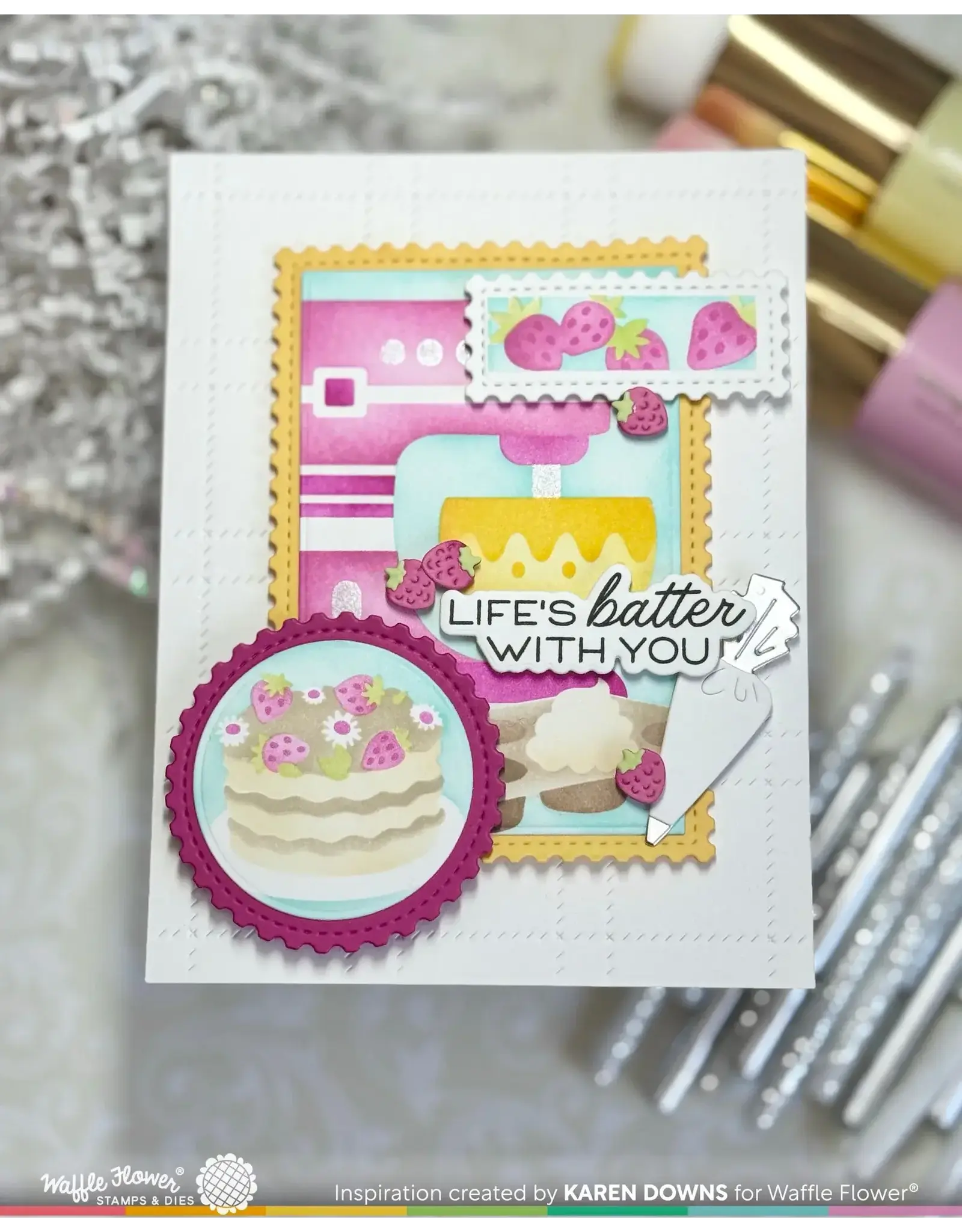 WAFFLE FLOWER WAFFLE FLOWER NESTING POSTAGE COLLAGE BAKING FUN STENCIL SET