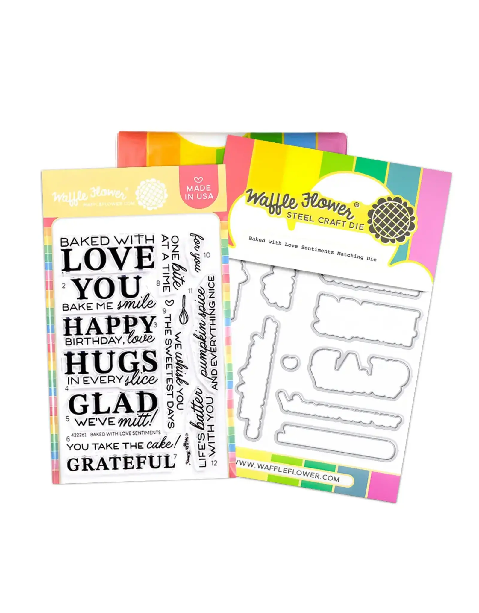 WAFFLE FLOWER WAFFLE FLOWER BAKED WITH LOVE SENTIMENTS CLEAR STAMP SET AND DIE COMBO