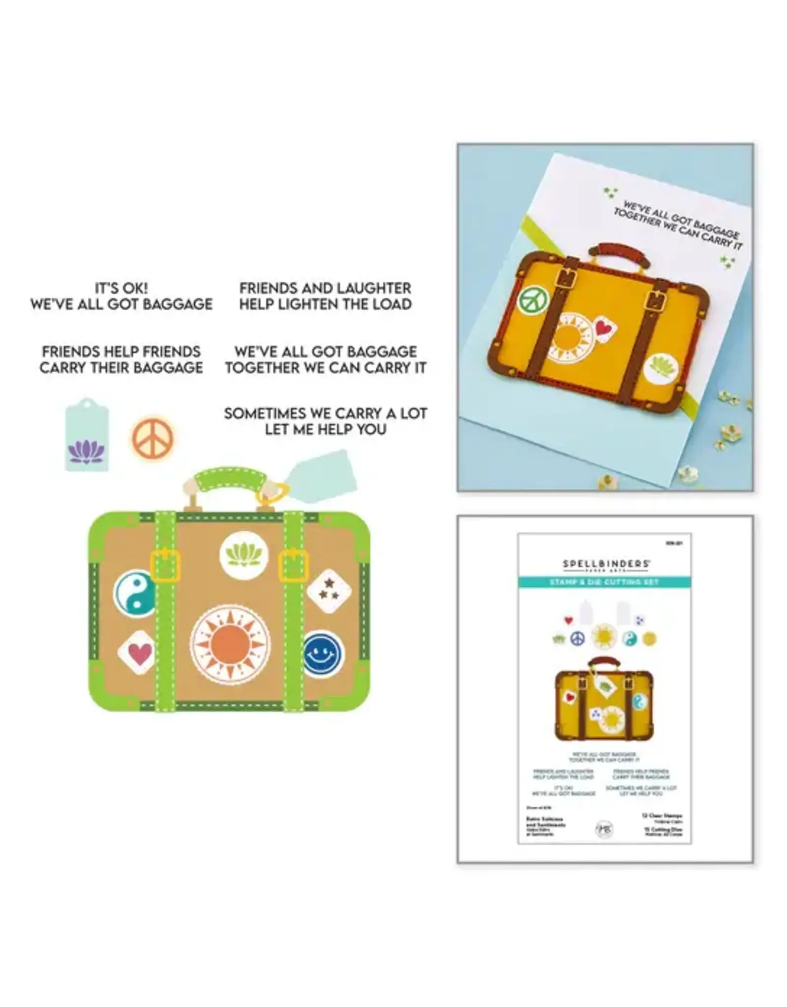 SPELLBINDERS SPELLBINDERS SHERI BALLANTYNE RETRO SUITCASE AND SENTIMENTS CLEAR STAMP & DIE SET