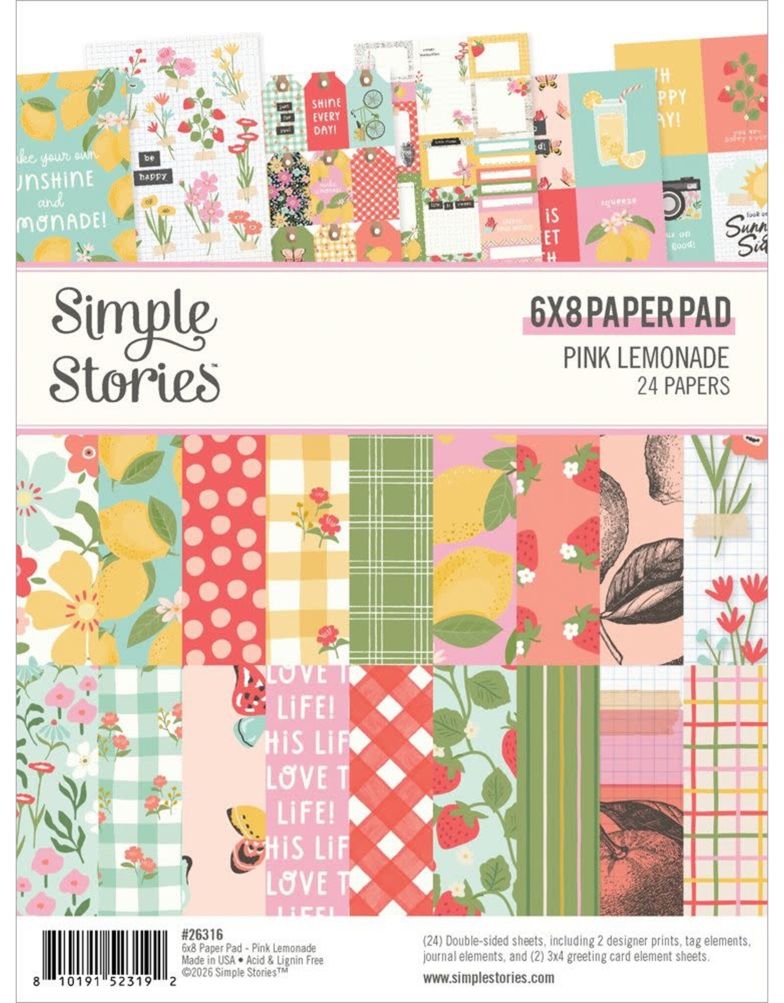 SIMPLE STORIES SIMPLE STORIES PINK LEMONADE 6x8 PAPER PAD 24 SHEETS
