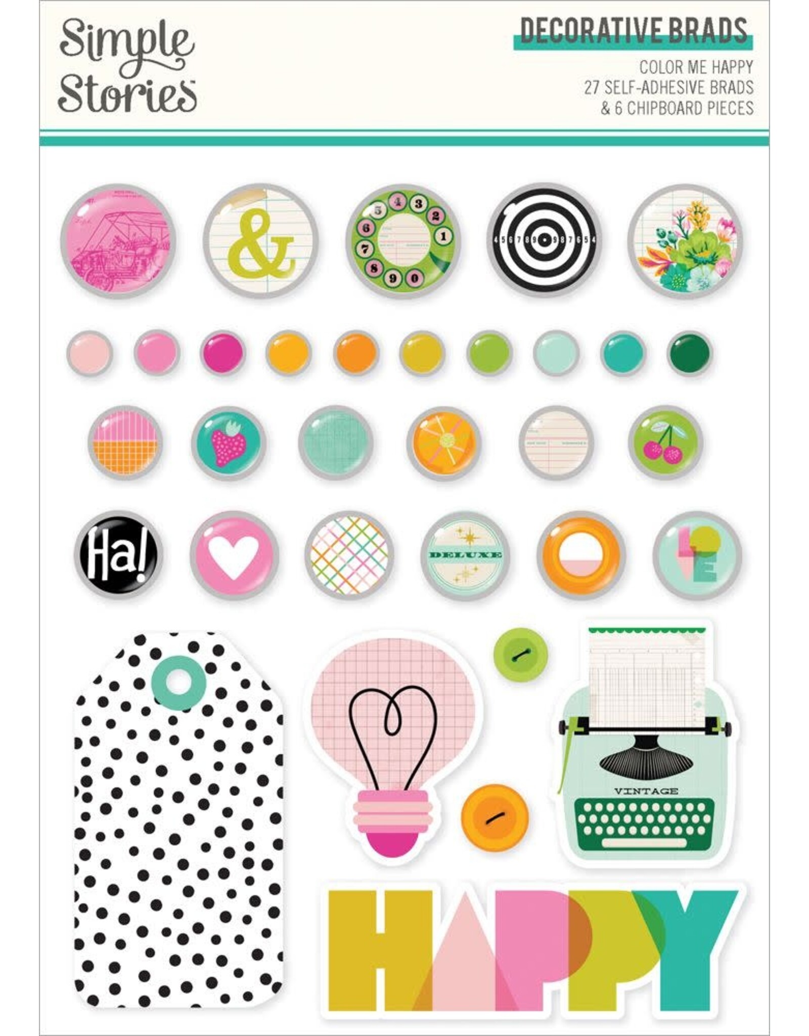 SIMPLE STORIES SIMPLE STORIES COLOR ME HAPPY DECORATIVE BRADS