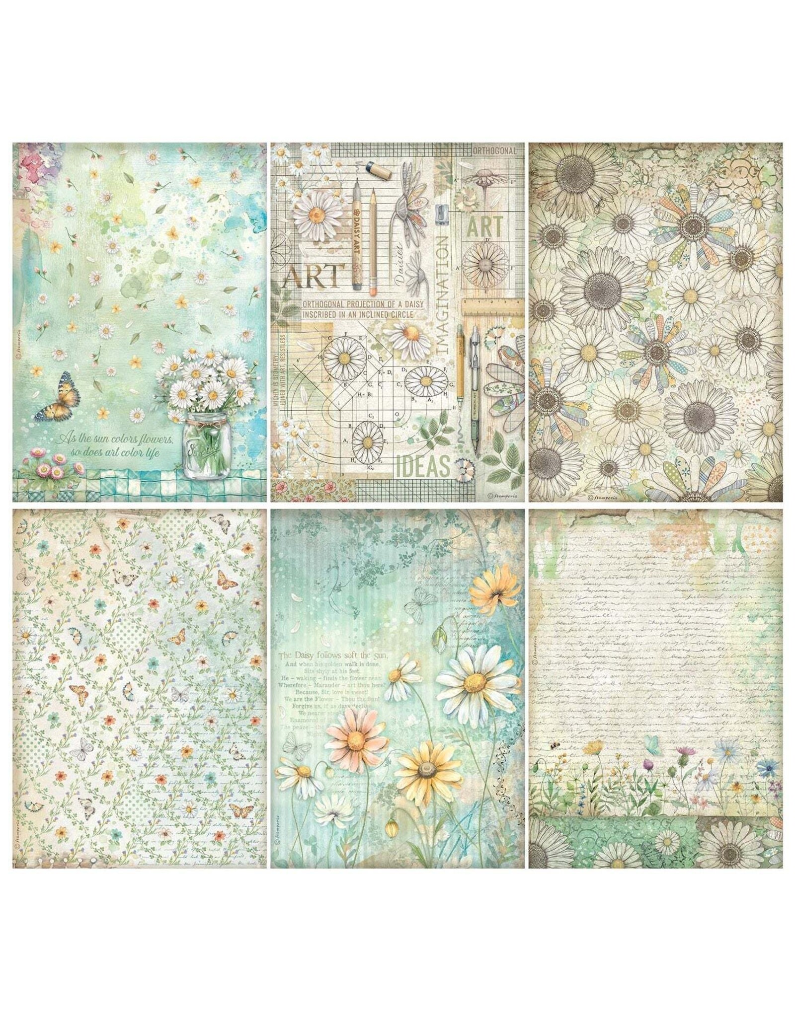 STAMPERIA STAMPERIA DAISY ART ASSORTED A4 RICE PAPER 6/PK