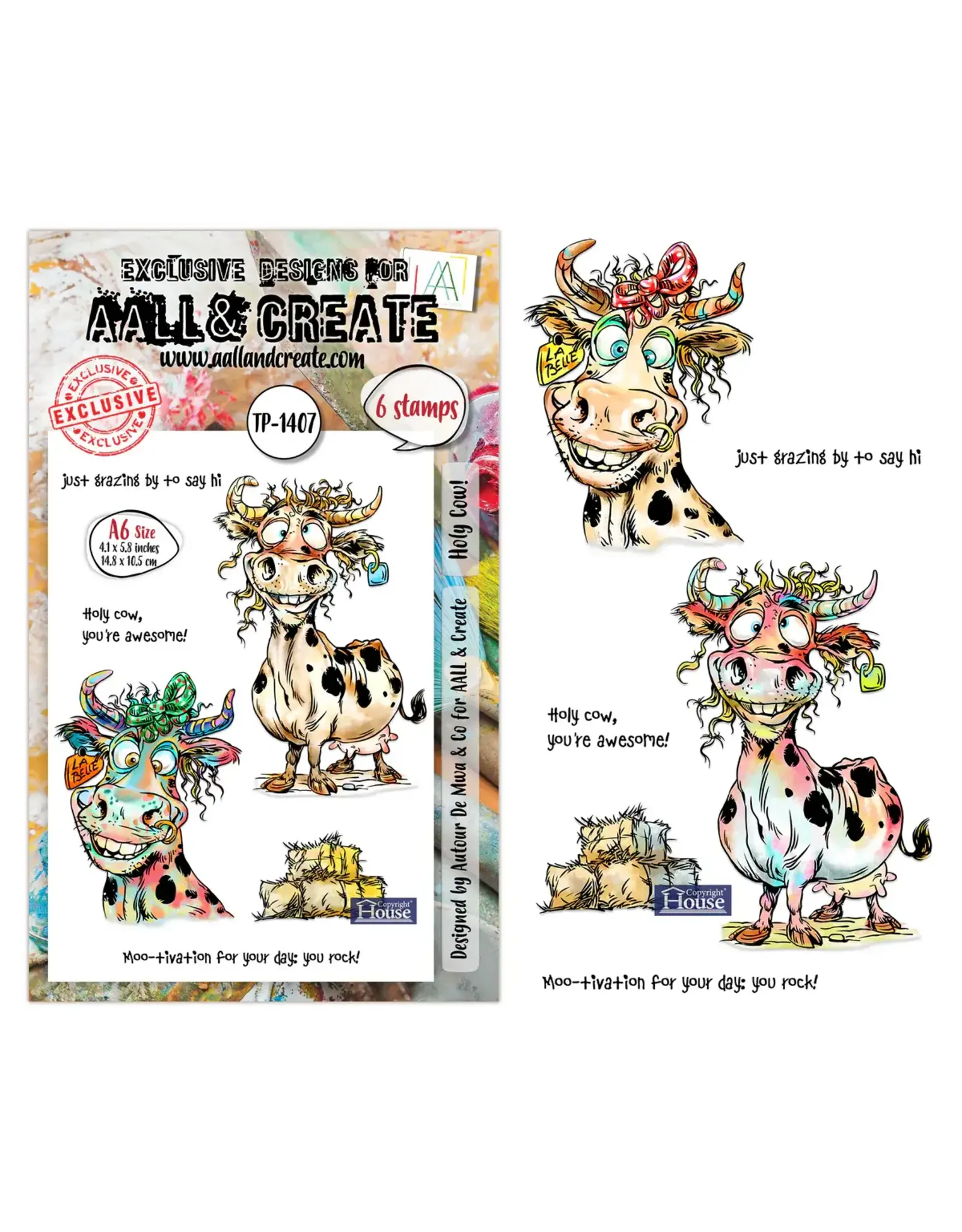 AALL & CREATE AALL & CREATE AUTOUR DE MWA #1407 HOLY COW! A6 CLEAR STAMP SET