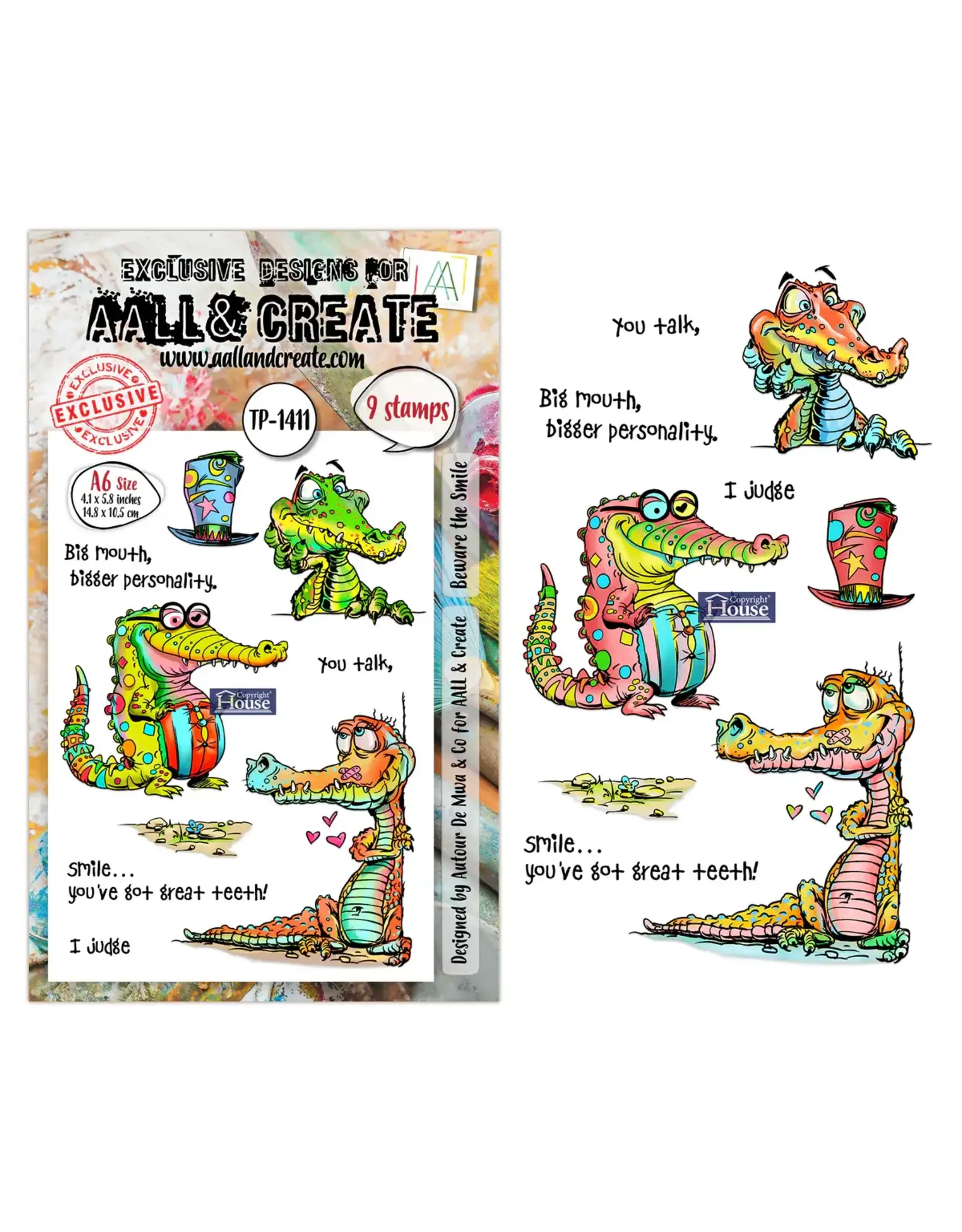 AALL & CREATE AALL & CREATE AUTOUR DE MWA #1411 BEWARE THE SMILE A6 CLEAR STAMP SET