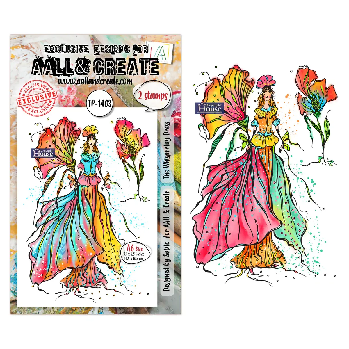 AALL & CREATE AALL & CREATE SOIZIC #1403 WHISPERING DRESS A6 CLEAR STAMP SET