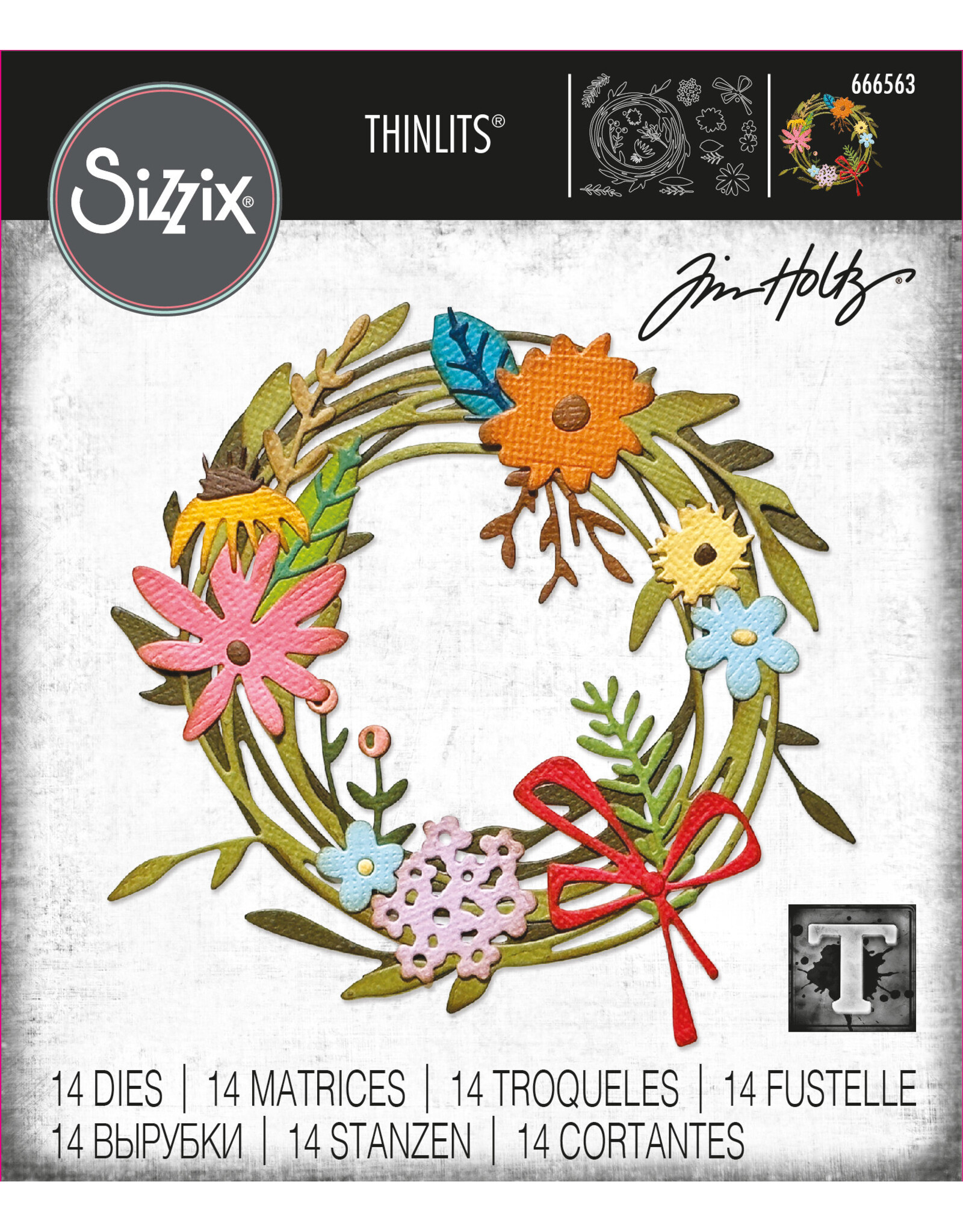 SIZZIX SIZZIX TIM HOLTZ THINLITS VAULT FUNKY FLORAL WREATH DIE SET