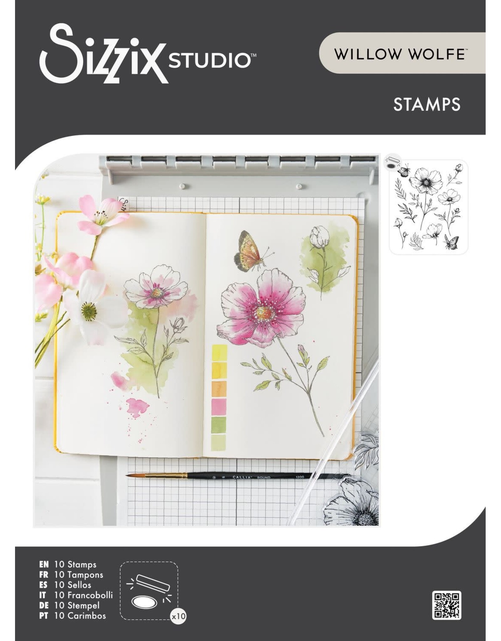 SIZZIX SIZZIX WILLOW WOLFE COSMOS AND BUTTERFLIES CLEAR STAMP SET