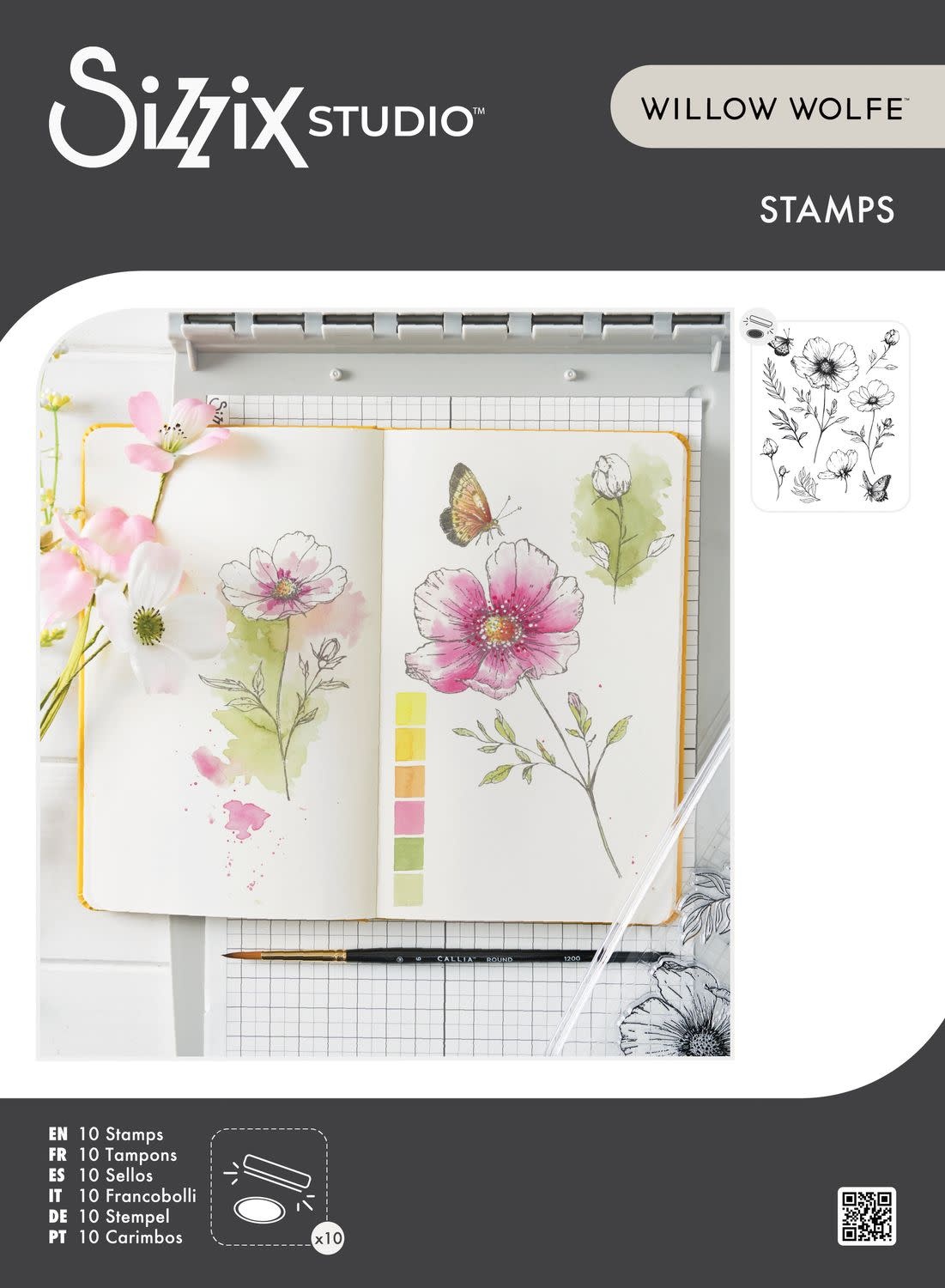 SIZZIX SIZZIX WILLOW WOLFE COSMOS AND BUTTERFLIES CLEAR STAMP SET