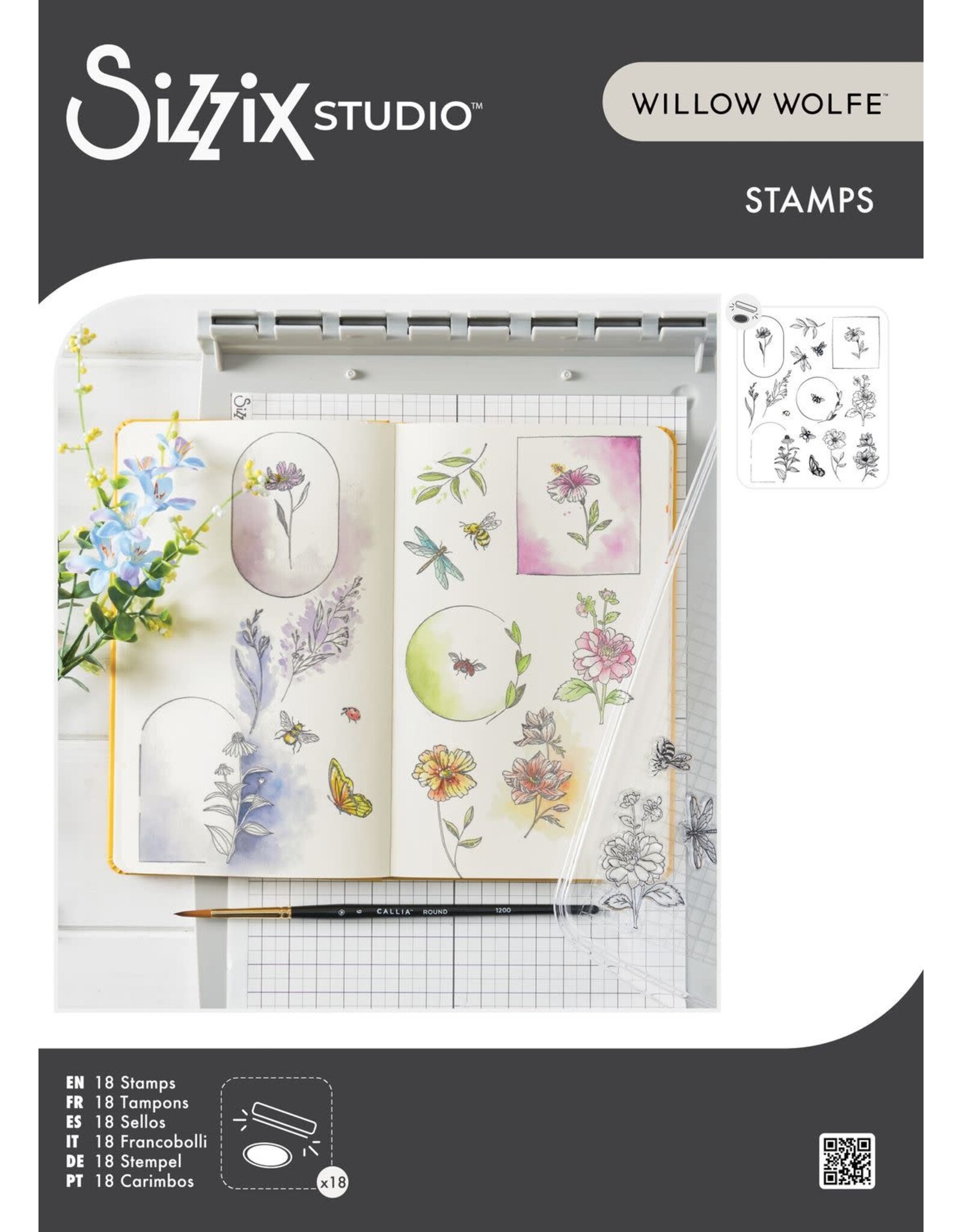 SIZZIX SIZZIX WILLOW WOLFE FLORAL FRAMES AND MINI FLOWERS CLEAR STAMP SET