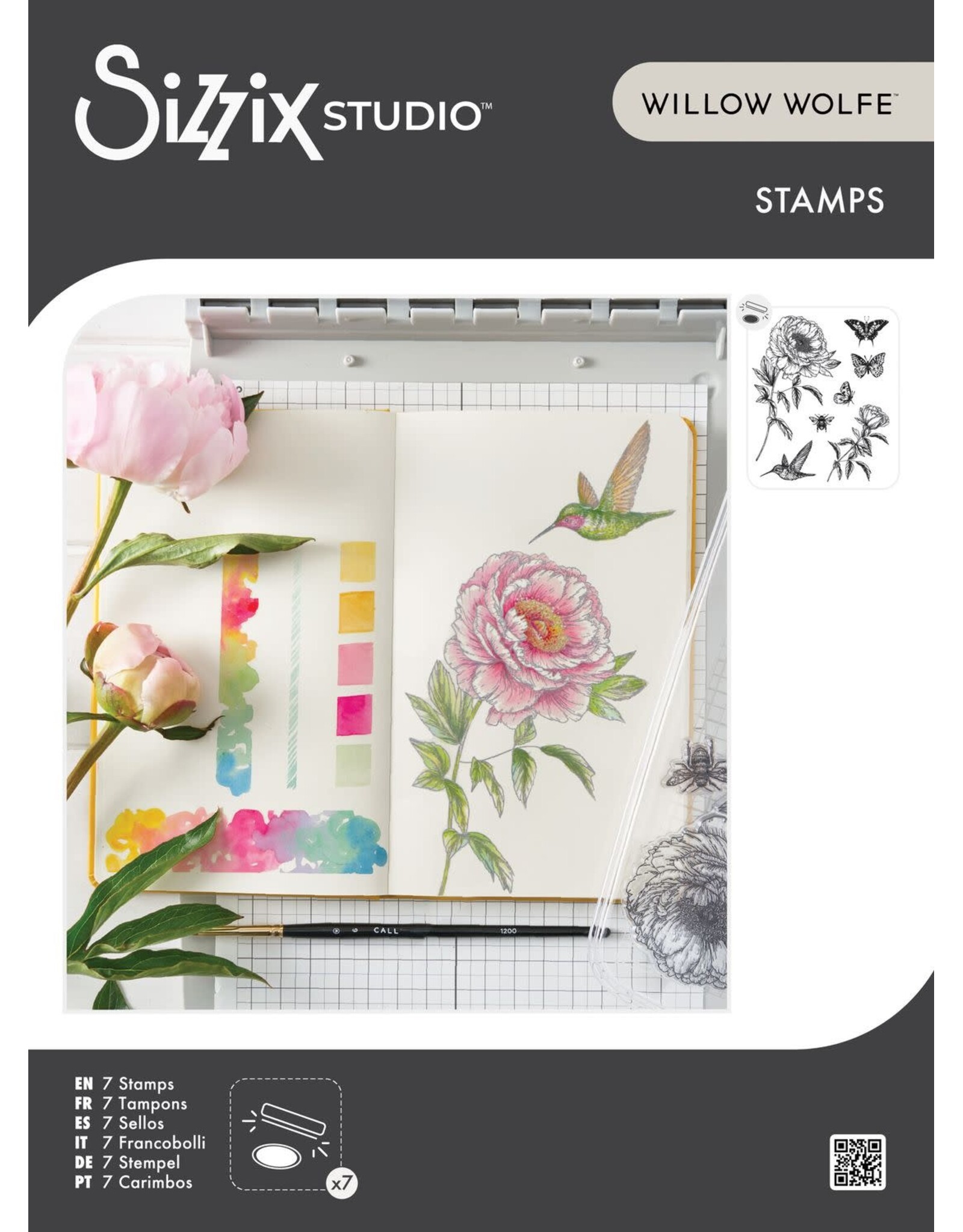 SIZZIX SIZZIX WILLOW WOLFE FLOWERS AND CREATURES CLEAR STAMP SET