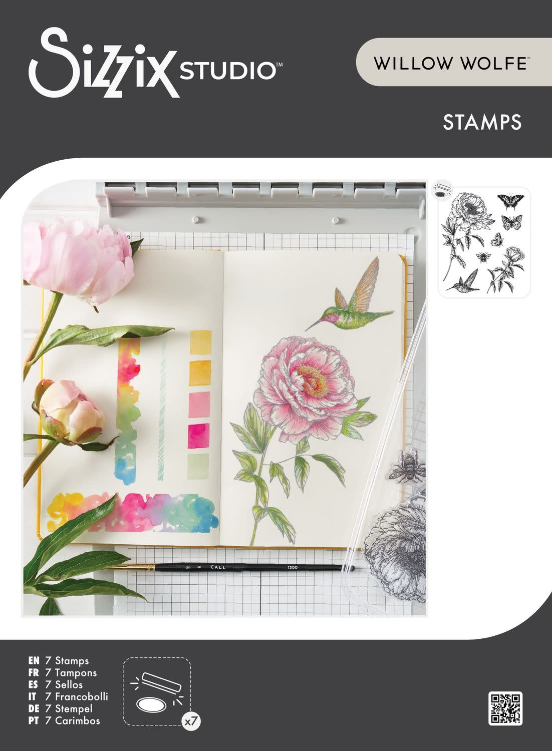 SIZZIX SIZZIX WILLOW WOLFE FLOWERS AND CREATURES CLEAR STAMP SET