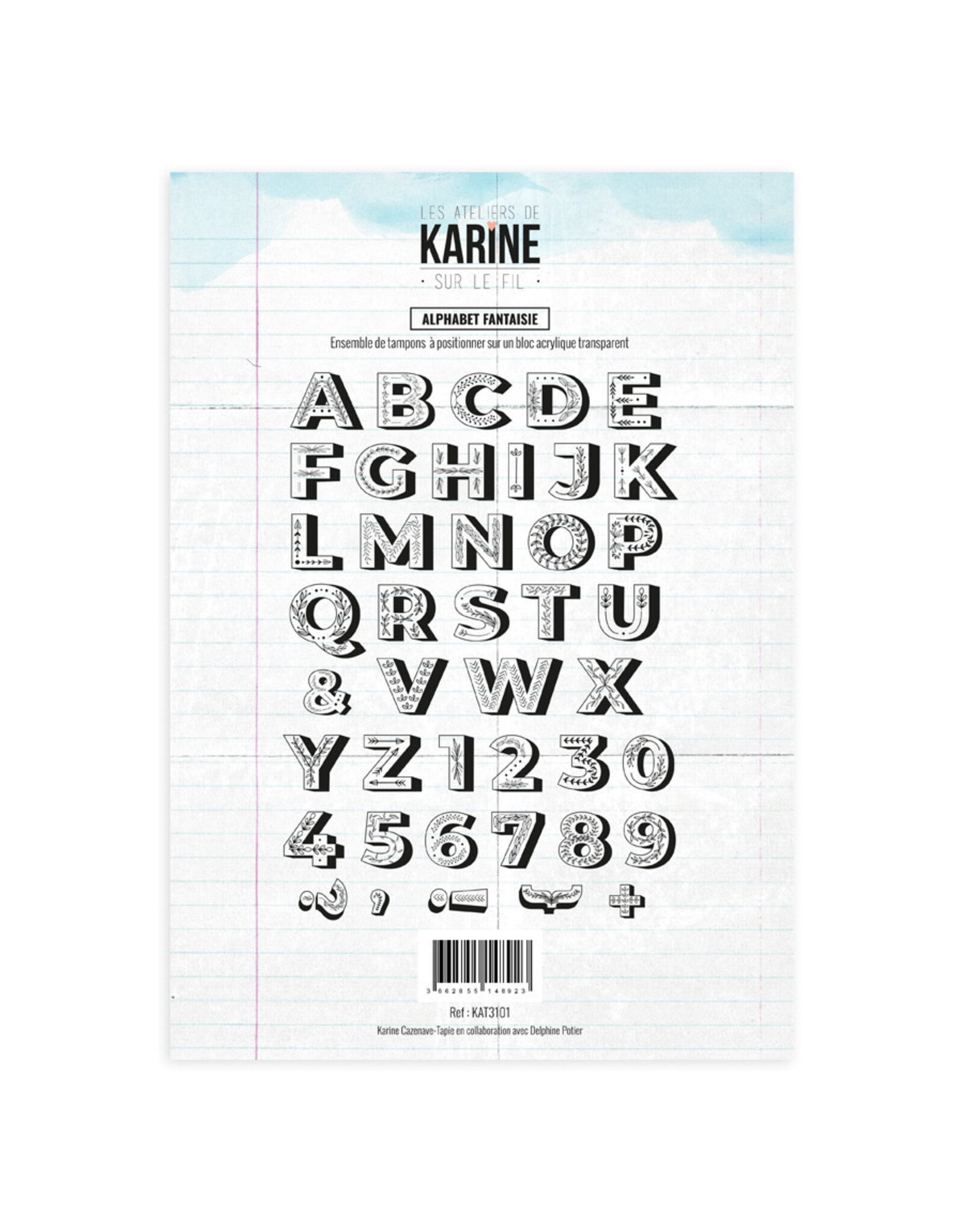LES ATELIERS DE KARINE LES ATELIERS DE KARINE SUR LE FIL ALPHABET FANTAISIE CLEAR STAMP SET