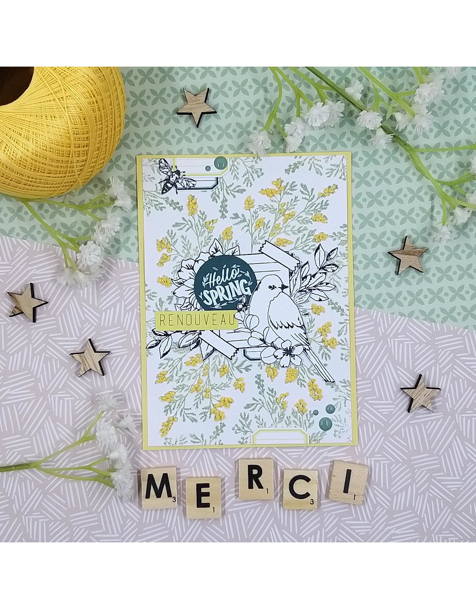 LES ATELIERS DE KARINE LES ATELIERS DE KARINE MIMOSA FOREVER SPRING IS HERE CLEAR STAMP SET