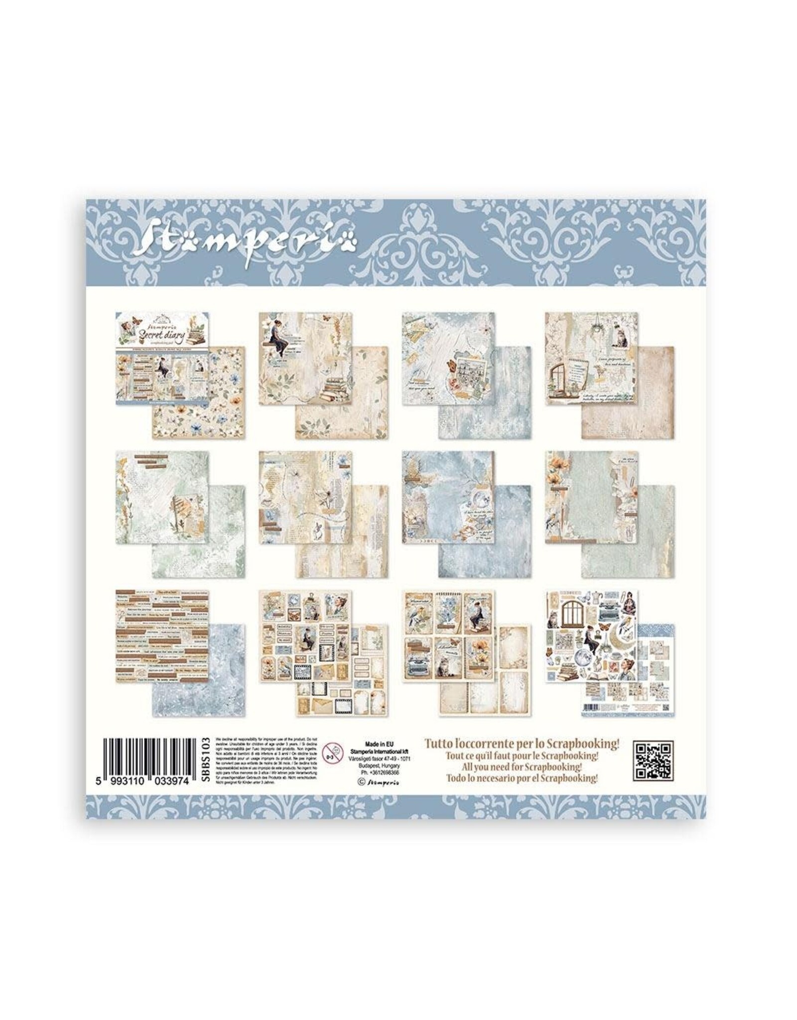 STAMPERIA STAMPERIA VICKY PAPAIOANNOU CREATE HAPPINESS SECRET DIARY 8x8 COLLECTION PACK 10 SHEETS