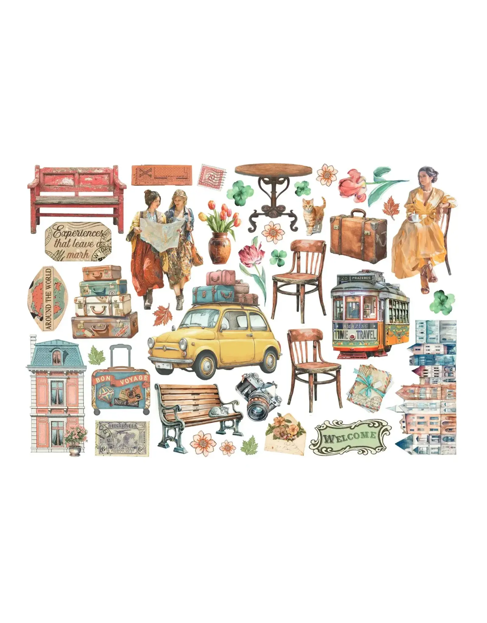 STAMPERIA STAMPERIA ART OF TRAVELLING EPHEMERA ADHESIVE PAPER CUT OUTS