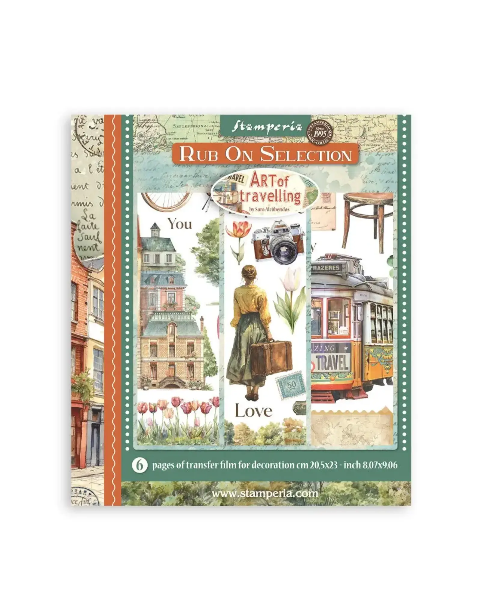 STAMPERIA STAMPERIA ART OF TRAVELLING 20.5cm X 23cm ASSORTED RUB-ONS 6/PK