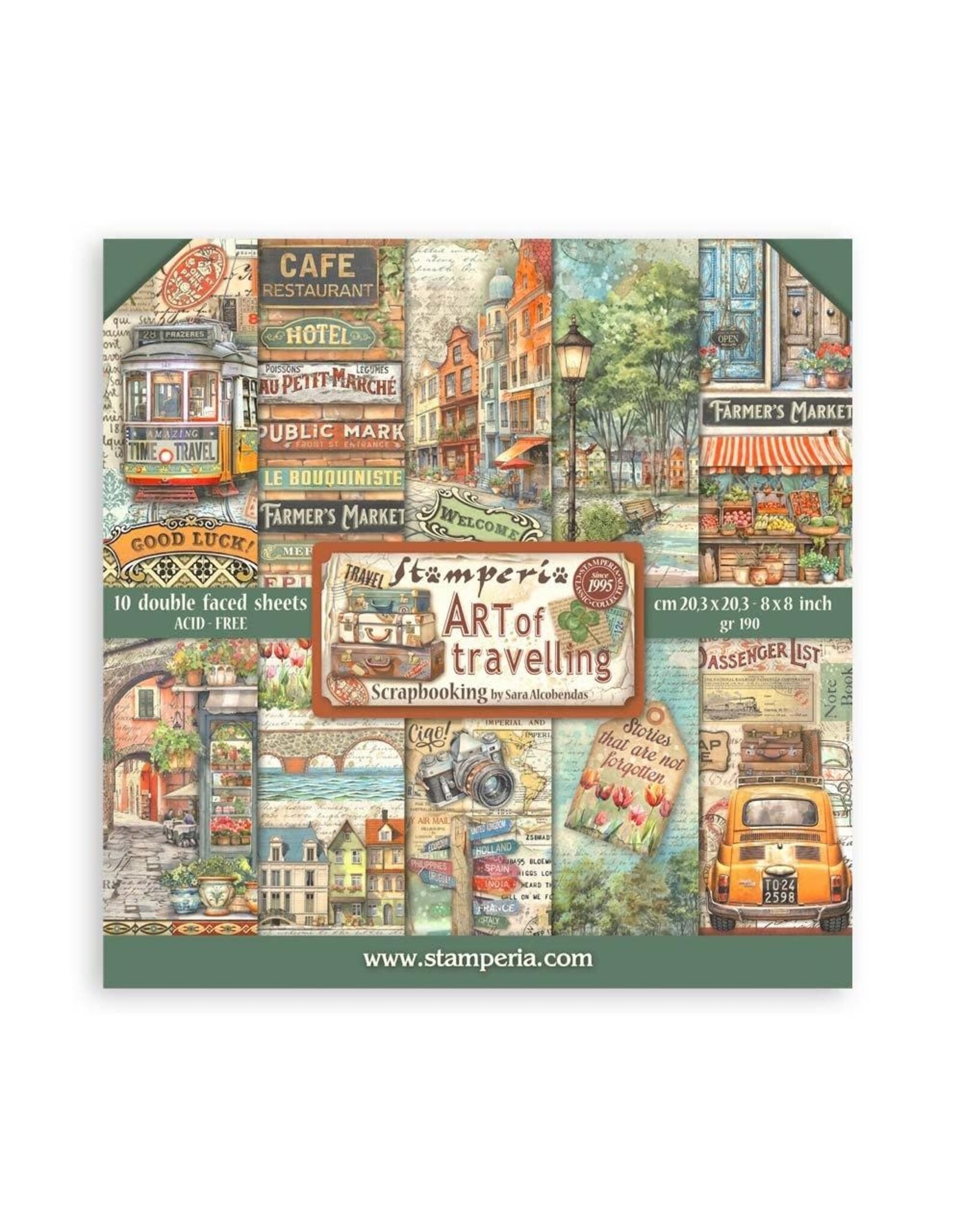 STAMPERIA STAMPERIA ART OF TRAVELLING 8x8 COLLECTION PACK 10 SHEETS