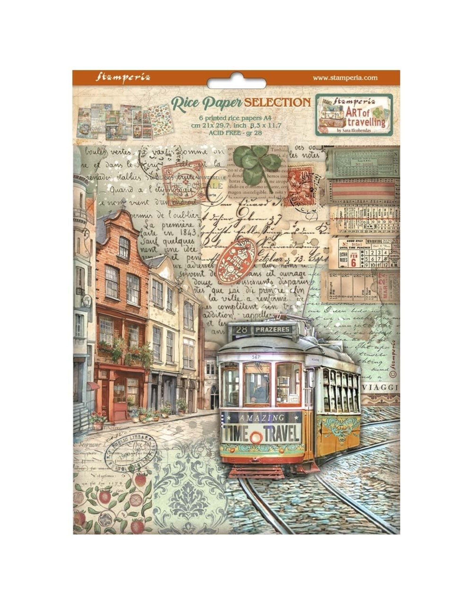 STAMPERIA STAMPERIA ART OF TRAVELLING ASSORTED A4 RICE PAPER 6/PK