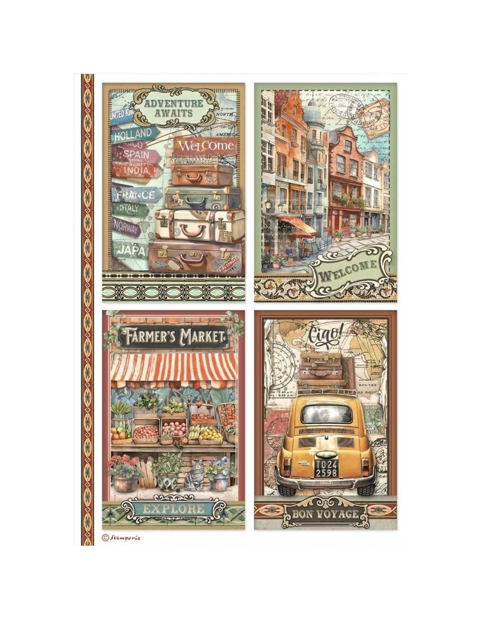 STAMPERIA STAMPERIA ART OF TRAVELLING ASSORTED A4 RICE PAPER 6/PK