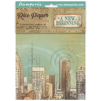 STAMPERIA STAMPERIA A NEW BEGINNING ASSORTED A6 RICE PAPER DECOUPAGE BACKGROUNDS 10.5X14.8CM 8/PK