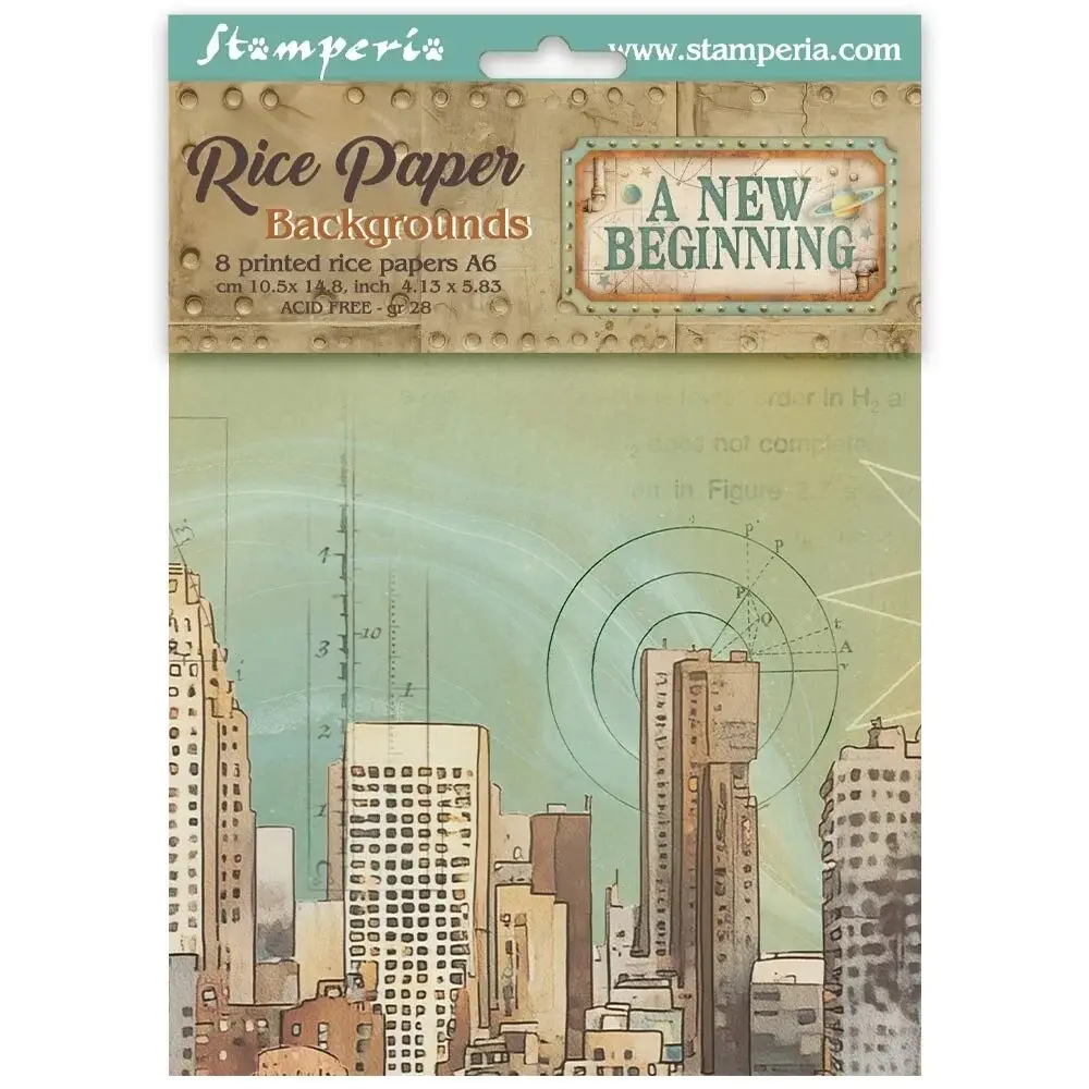 STAMPERIA STAMPERIA A NEW BEGINNING ASSORTED A6 RICE PAPER DECOUPAGE BACKGROUNDS 10.5X14.8CM 8/PK