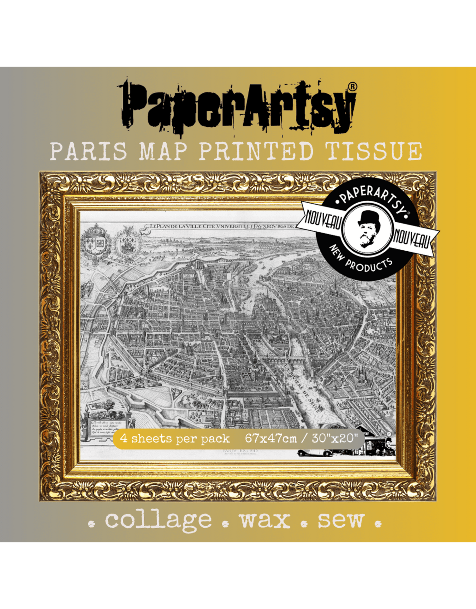 PAPER ARTSY PAPER ARTSY PARIS MAP PRINTED TISSUE COLLAGE PAPER 4 SHEETS