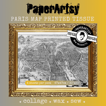 PAPER ARTSY PAPER ARTSY PARIS MAP PRINTED TISSUE COLLAGE PAPER 4 SHEETS