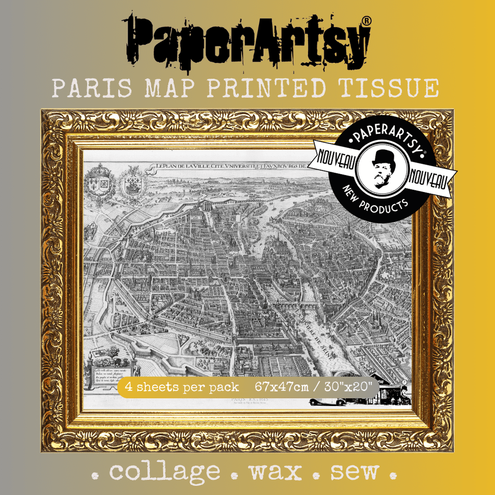 PAPER ARTSY PAPER ARTSY PARIS MAP PRINTED TISSUE COLLAGE PAPER 4 SHEETS