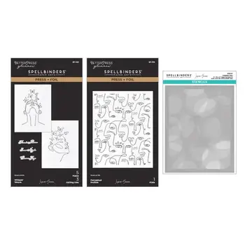 SPELLBINDERS SPELLBINDERS BETTERPRESS JAYCEE GASPAR ALL MY SENSES FACES PRESS/FOIL PLATES AND STENCIL BUNDLE