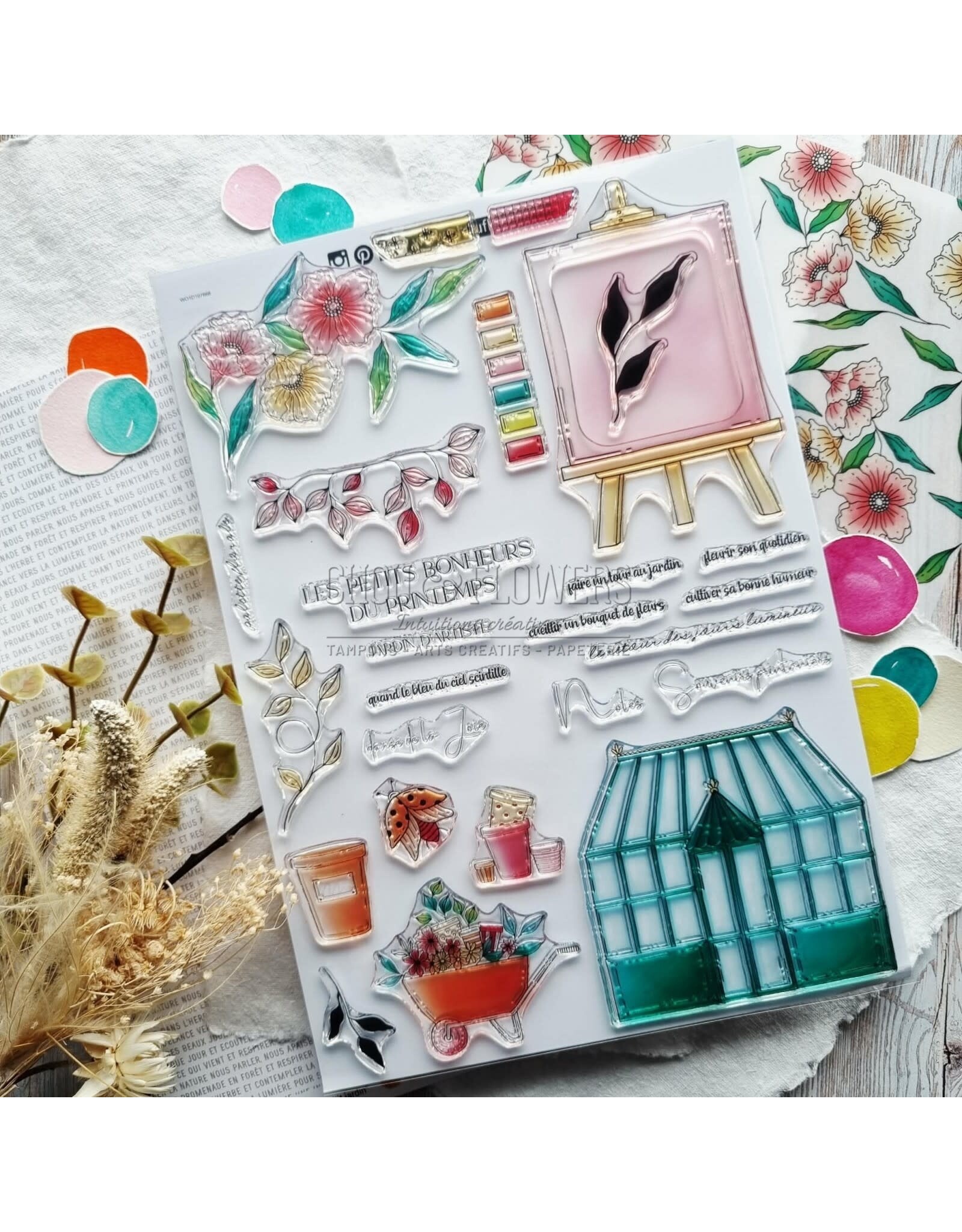 CHOU & FLOWERS CHOU & FLOWERS COLLECTION MON P'TIT JARDIN D'ARTISTE A4 CLEAR STAMP SET