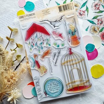 CHOU & FLOWERS CHOU & FLOWERS COLLECTION MON P'TIT JARDIN LA CAGE A5 CLEAR STAMP SET