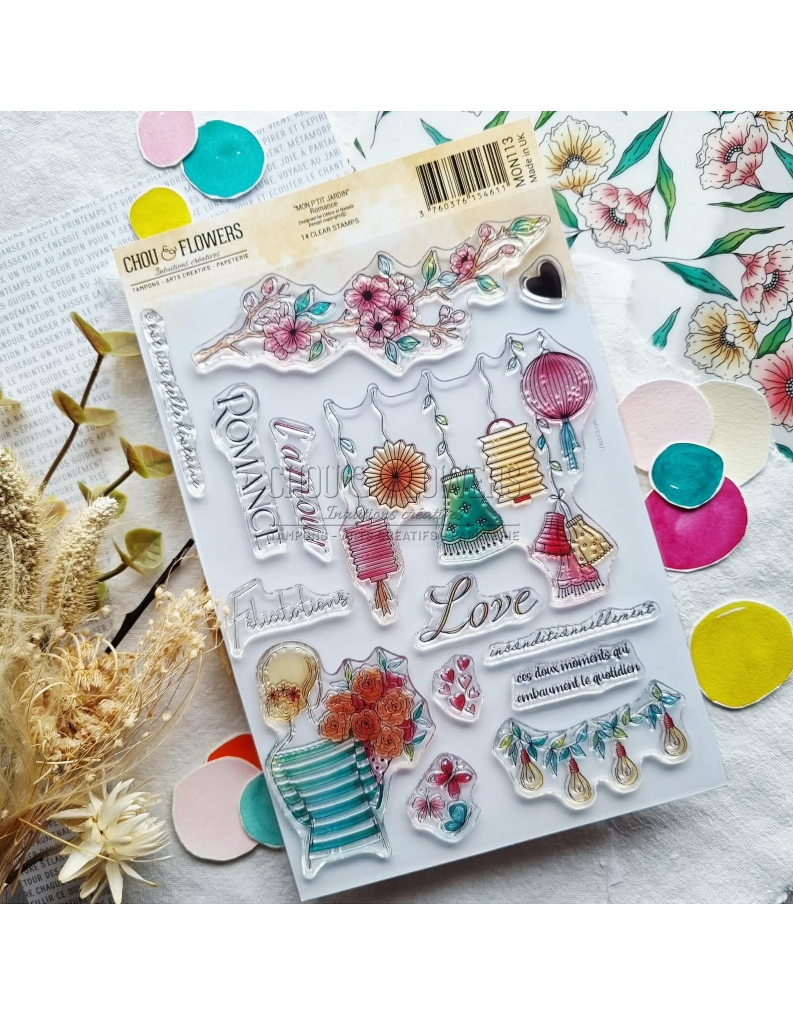 CHOU & FLOWERS CHOU & FLOWERS COLLECTION MON P'TIT JARDIN ROMANCE A5 CLEAR STAMP SET