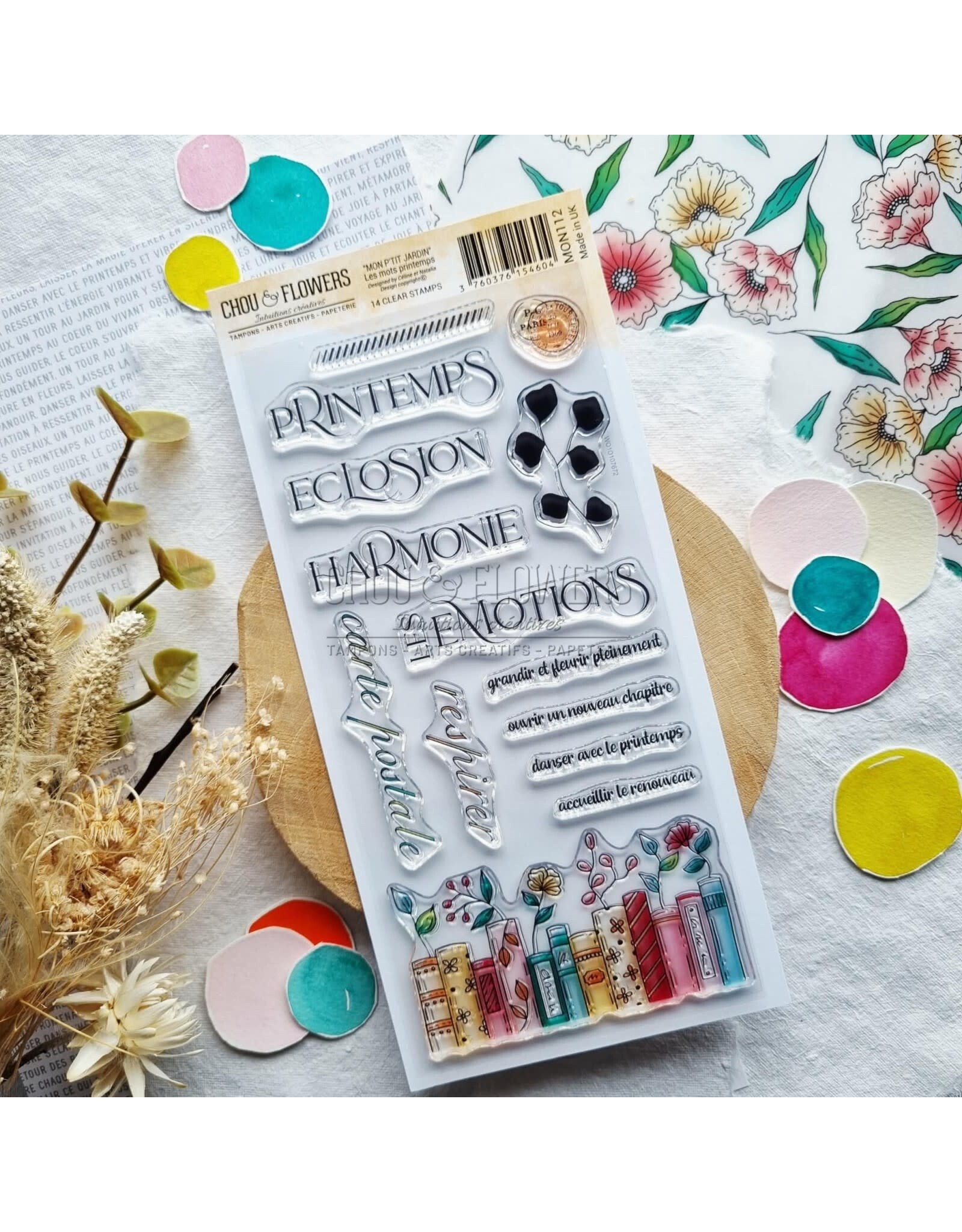 CHOU & FLOWERS CHOU & FLOWERS COLLECTION MON P'TIT JARDIN LES MOTS PRINTEMPS DL CLEAR STAMP SET