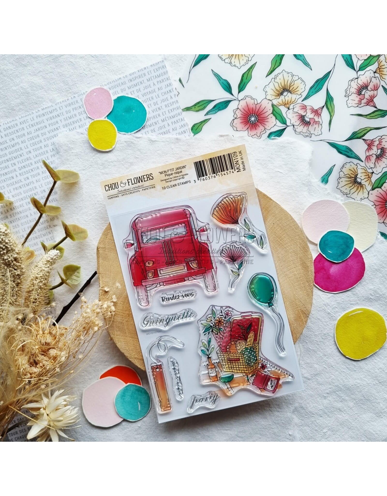 CHOU & FLOWERS CHOU & FLOWERS COLLECTION MON P'TIT JARDIN PIQUE-NIQUE A6 CLEAR STAMP SET