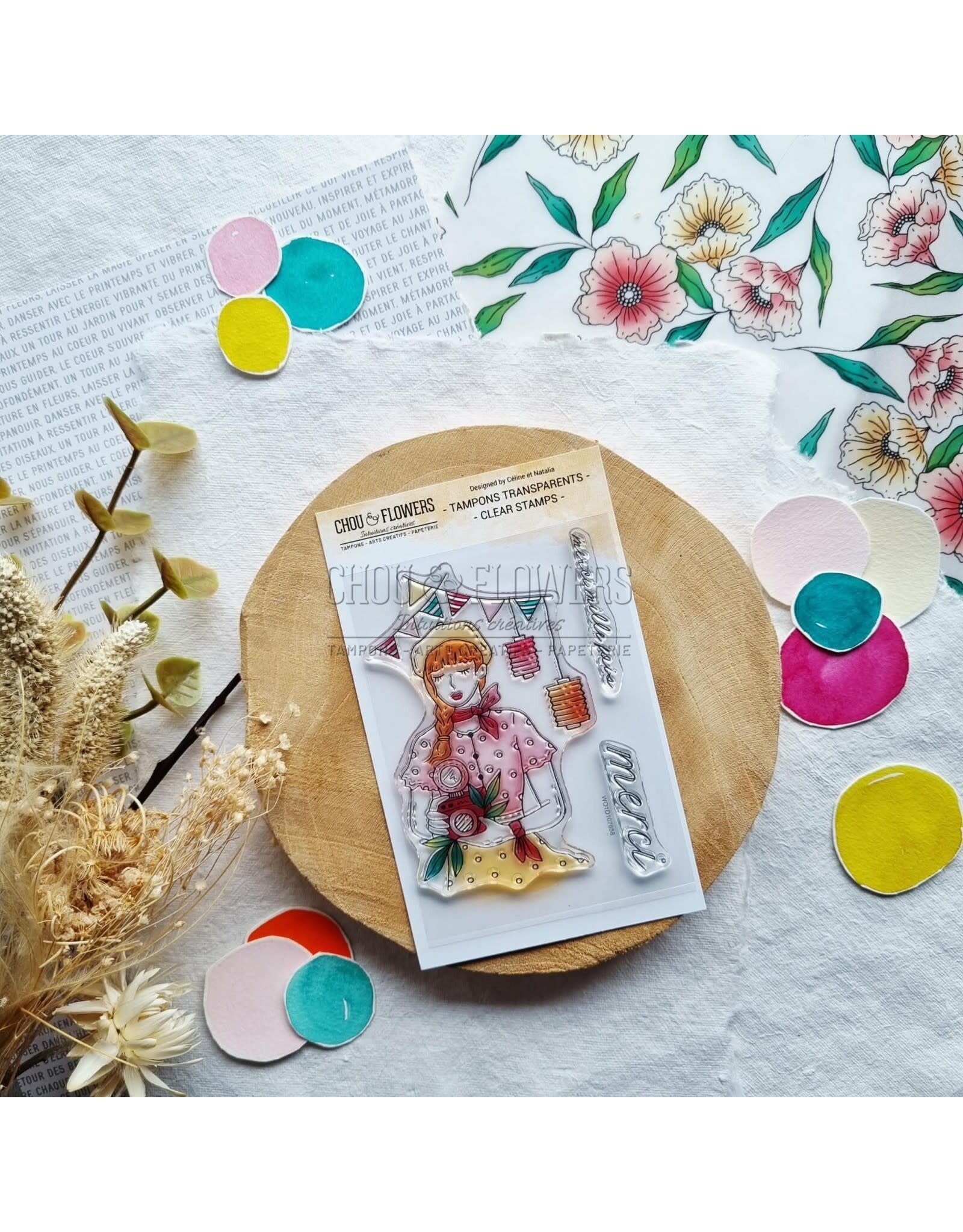 CHOU & FLOWERS CHOU & FLOWERS COLLECTION MON P'TIT JARDIN FILLE GUINGUETTE A7 CLEAR STAMP SET