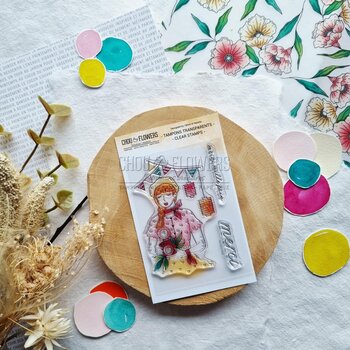 CHOU & FLOWERS CHOU & FLOWERS COLLECTION MON P'TIT JARDIN FILLE GUINGUETTE A7 CLEAR STAMP SET