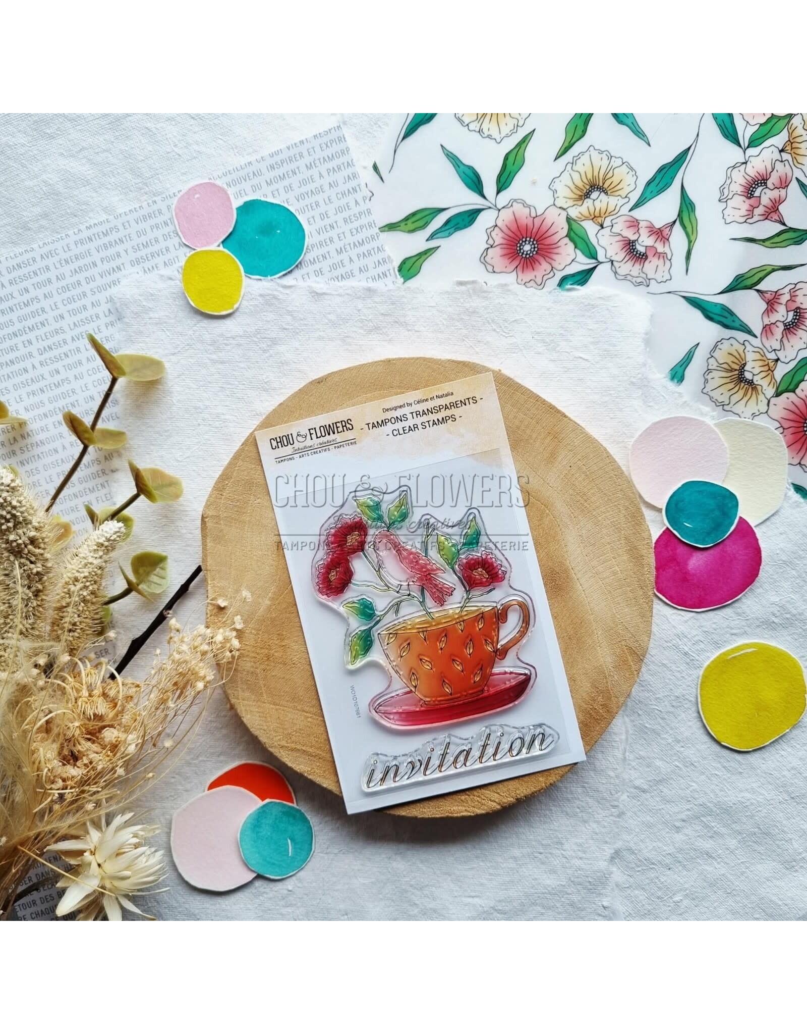 CHOU & FLOWERS CHOU & FLOWERS COLLECTION MON P'TIT JARDIN TASSE FLEURIE A7 CLEAR STAMP SET