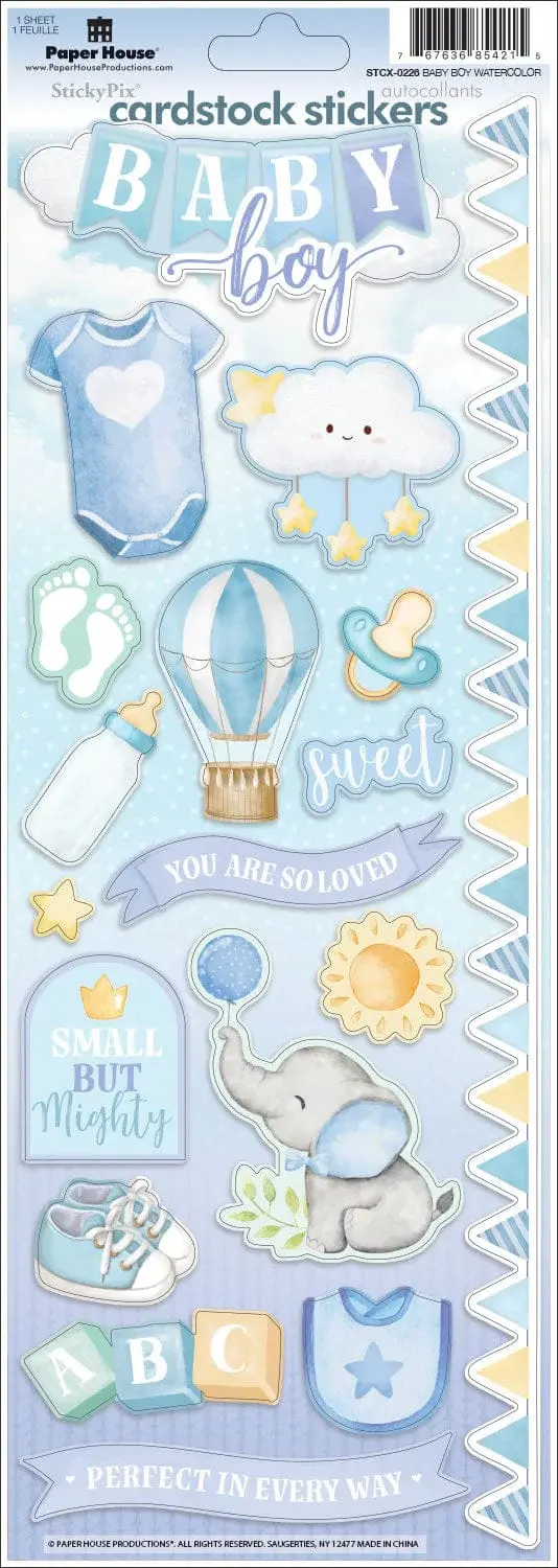 PAPER HOUSE PRODUCTIONS PAPER HOUSE BABY BOY WATERCOLOR CARDSTOCK STICKERS
