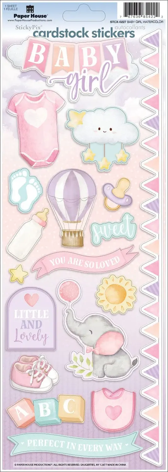 PAPER HOUSE PRODUCTIONS PAPER HOUSE BABY GIRL WATERCOLOR CARDSTOCK STICKERS