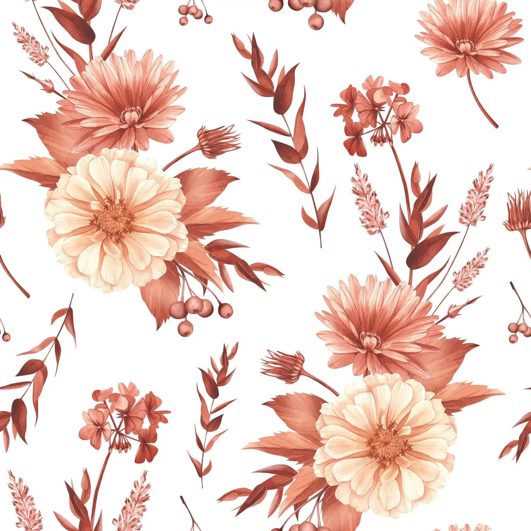 PAPER HOUSE PRODUCTIONS PAPER HOUSE TERRA COTTA WATERCOLOR FLORAL 12X12 CARDSTOCK