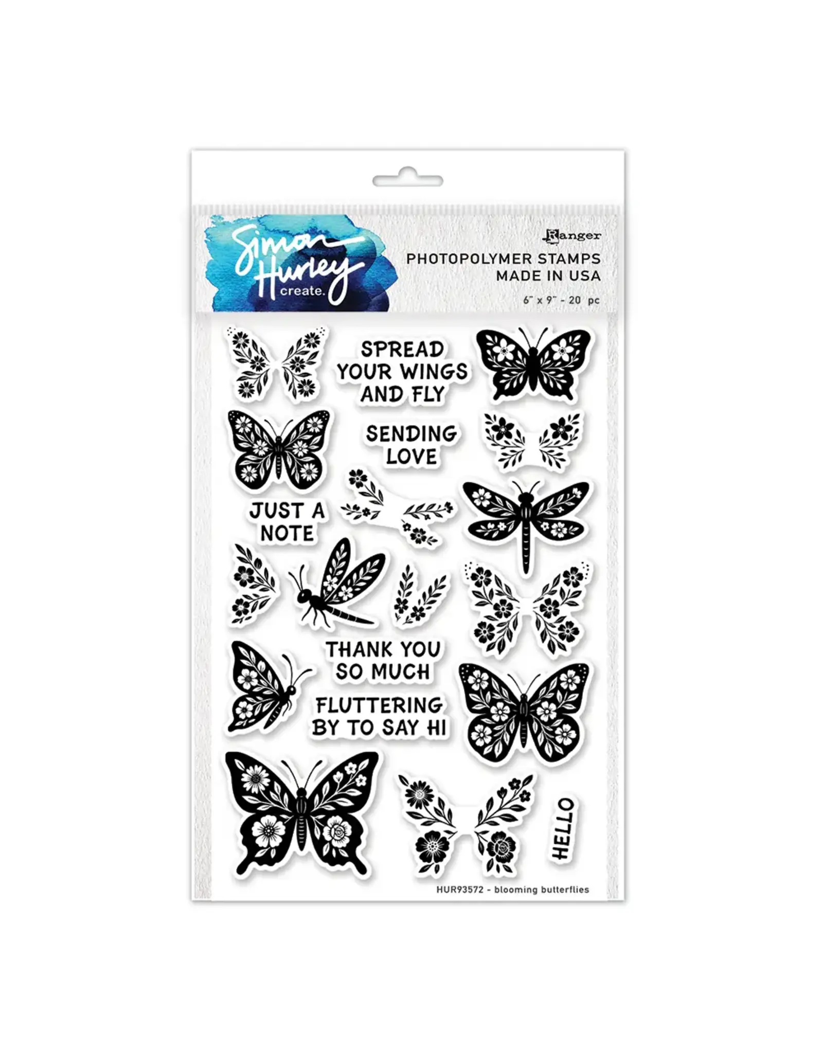 RANGER RANGER SIMON HURLEY BLOOMING BUTTERFLIES CLEAR STAMP SET