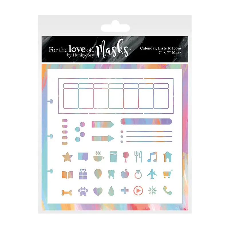 HUNKYDORY CRAFTS LTD. HUNKYDORY FOR THE LOVE OF MASKS CALENDAR, LISTS & ICONS 7x7 STENCIL
