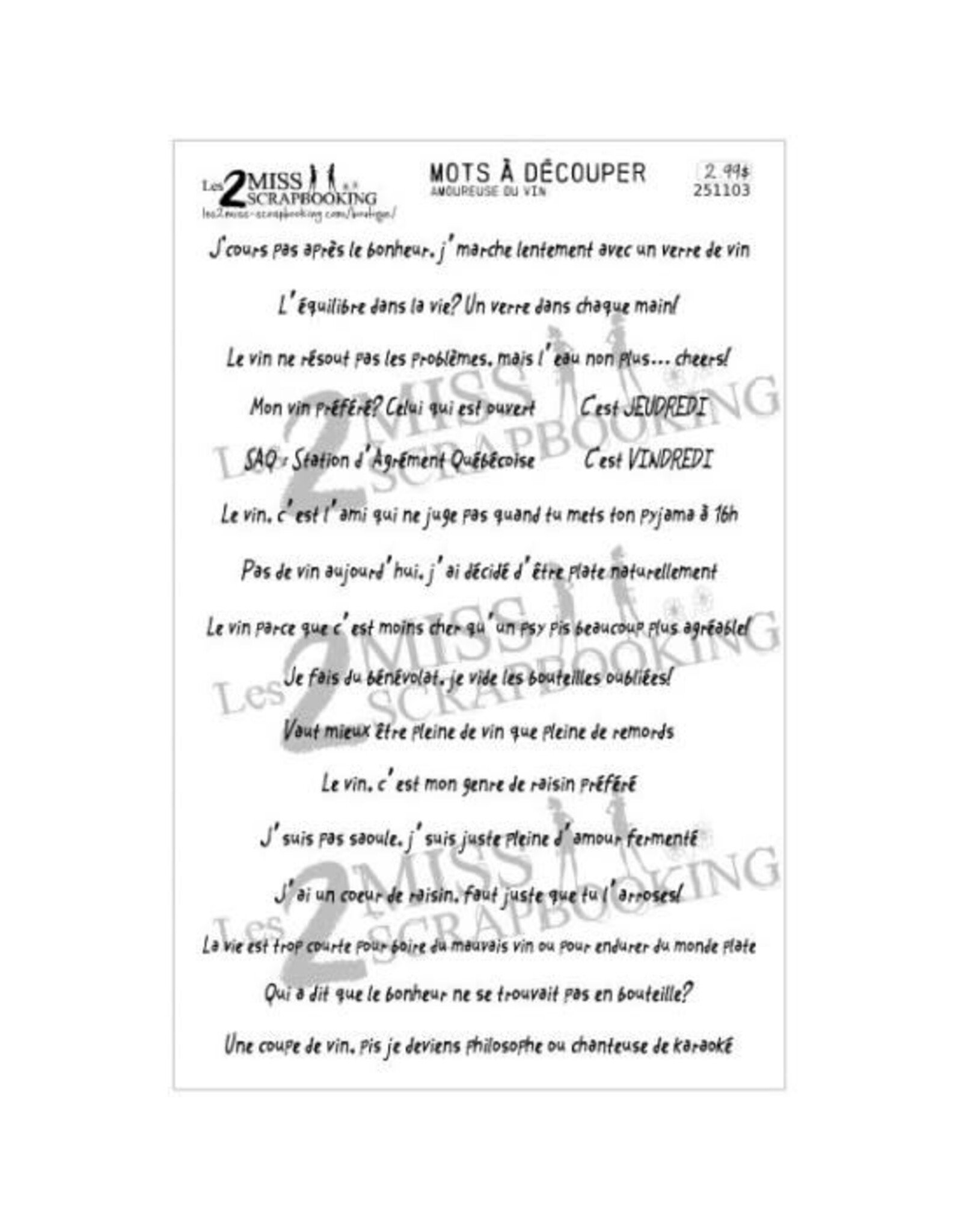 LES 2 MISS SCRAPBOOKING LES 2 MISS SCRAPBOOKING AMOUREUSE DU VIN MOTS À DÉCOUPER
