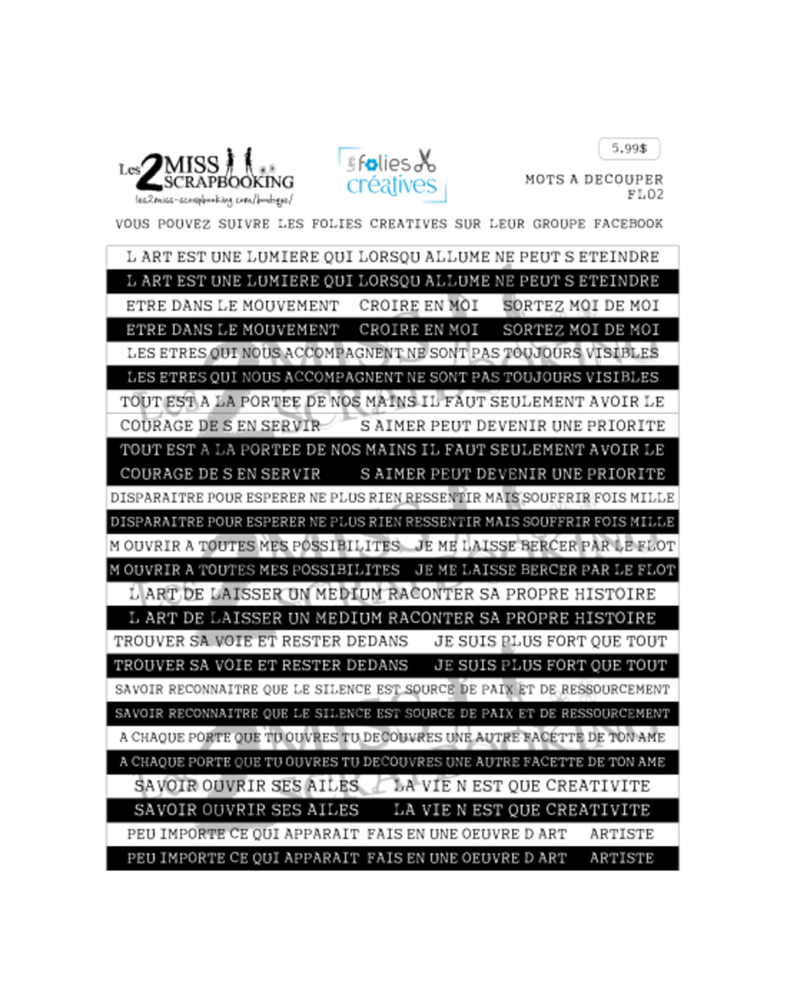 LES 2 MISS SCRAPBOOKING LES 2 MISS SCRAPBOOKING ART JOURNAL FL02 MOTS À DÉCOUPER