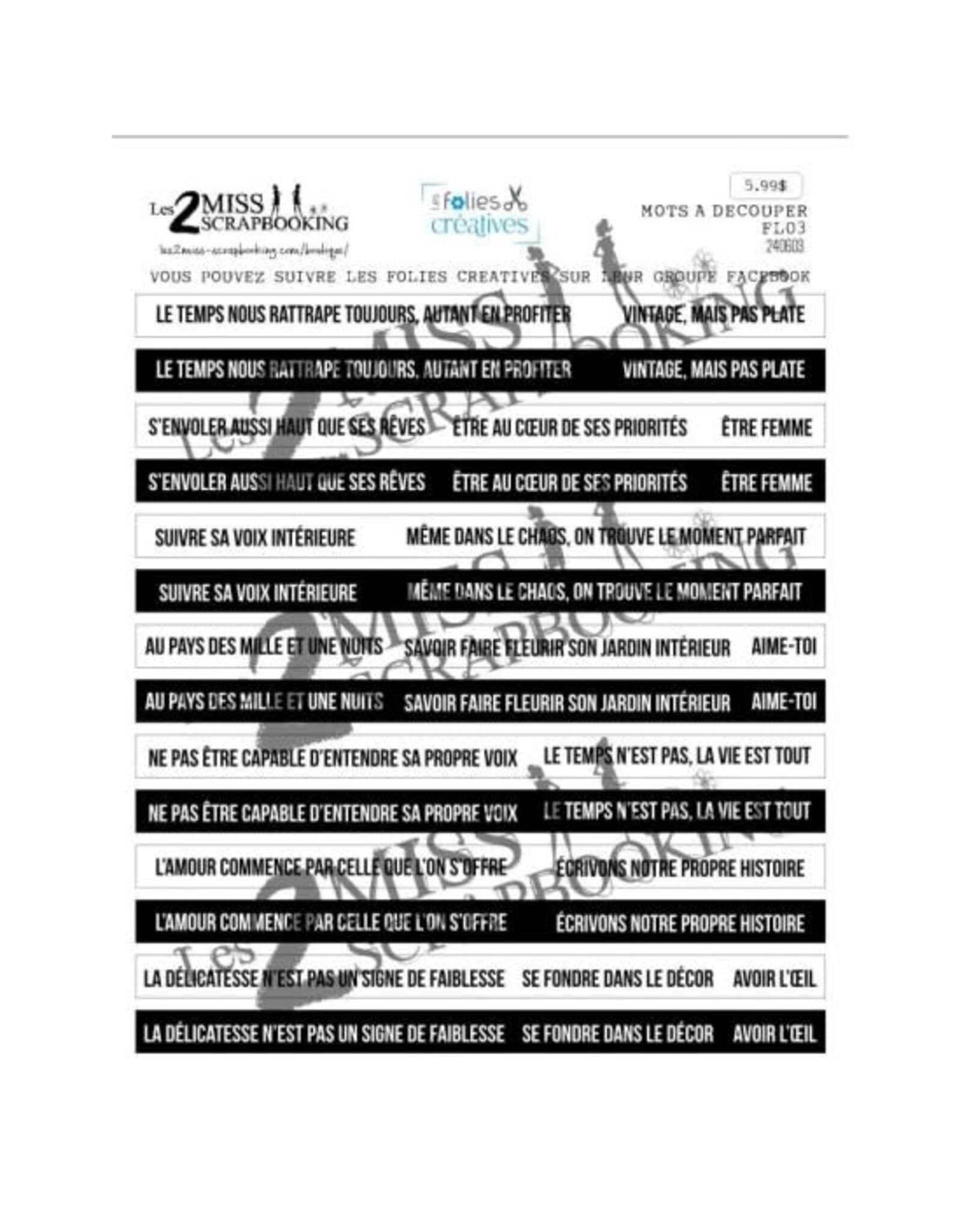LES 2 MISS SCRAPBOOKING LES 2 MISS SCRAPBOOKING ART JOURNAL FL03 MOTS À DÉCOUPER