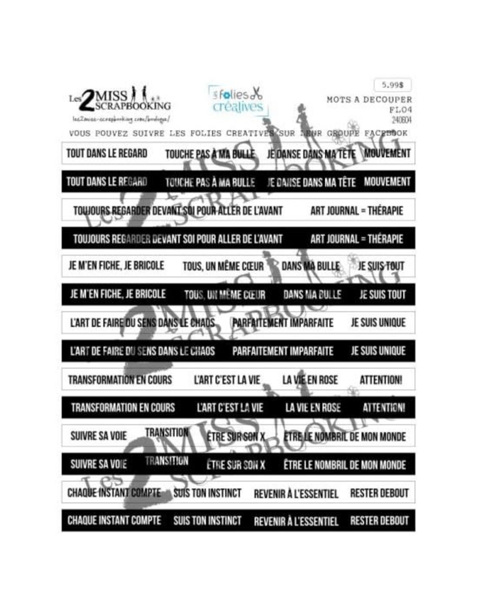 LES 2 MISS SCRAPBOOKING LES 2 MISS SCRAPBOOKING ART JOURNAL FL04 MOTS À DÉCOUPER