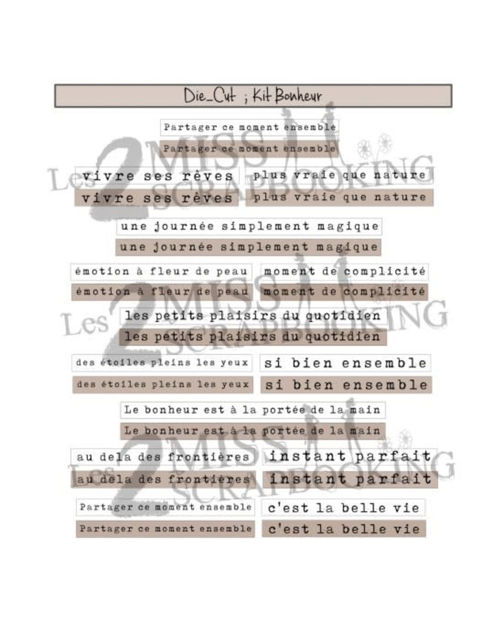 LES 2 MISS SCRAPBOOKING LES 2 MISS SCRAPBOOKING KIT BONHEUR DIE-CUTS