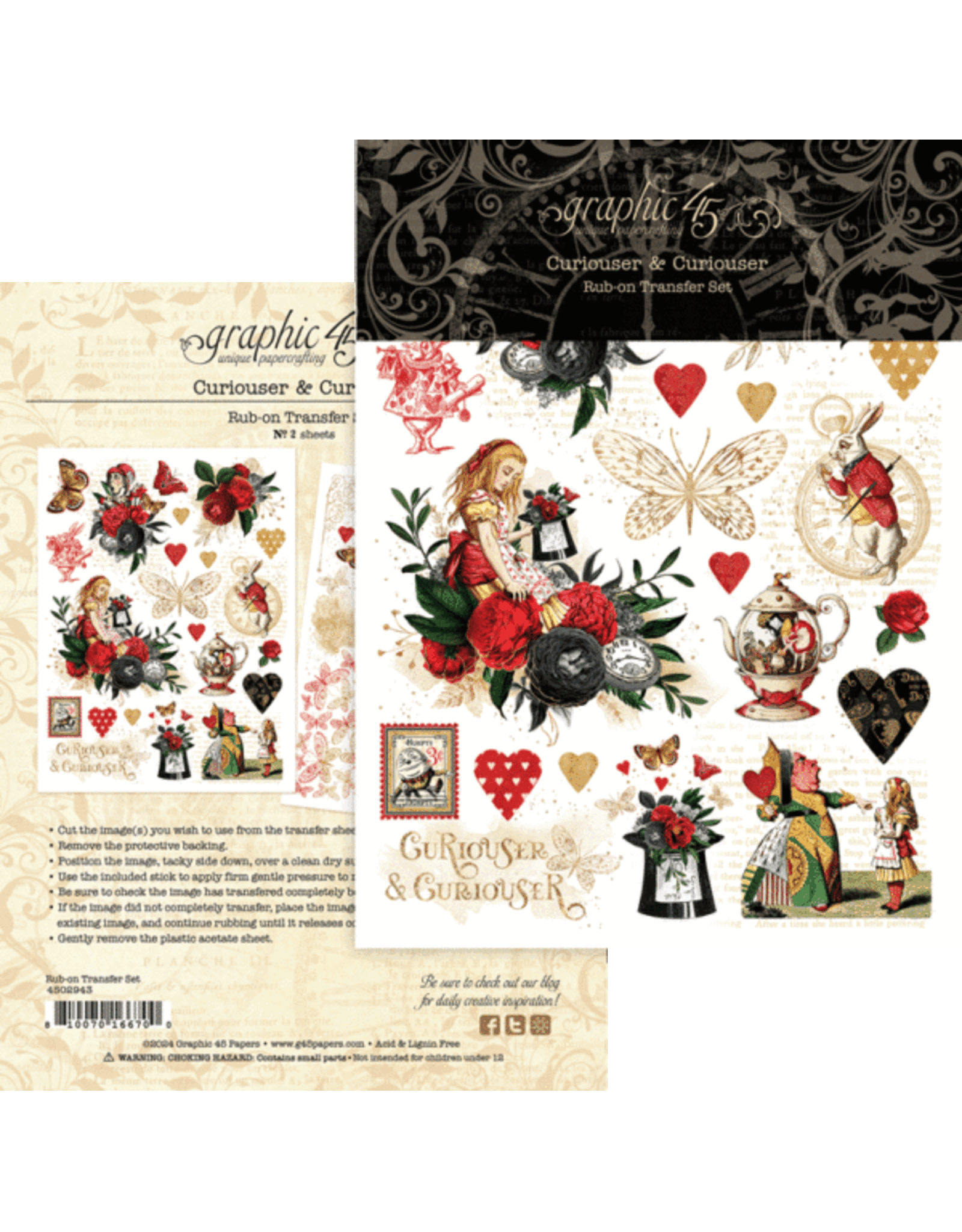 GRAPHIC 45 GRAPHIC 45 CURIOUSER & CURIOUSER RUB-ON TRANSFER SET